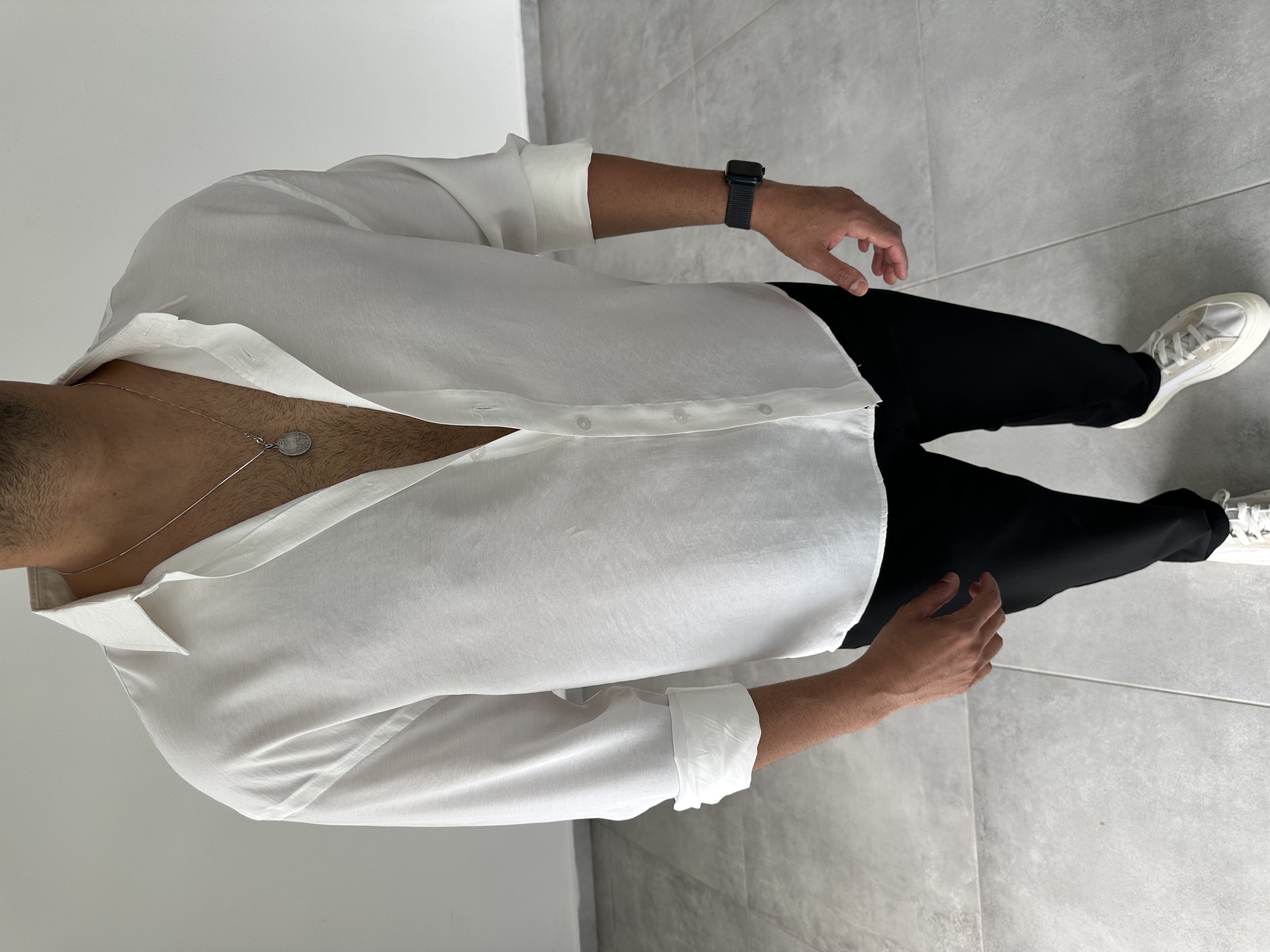 Beyaz Renk Modal Kumaş Oversize Basic Gömlek