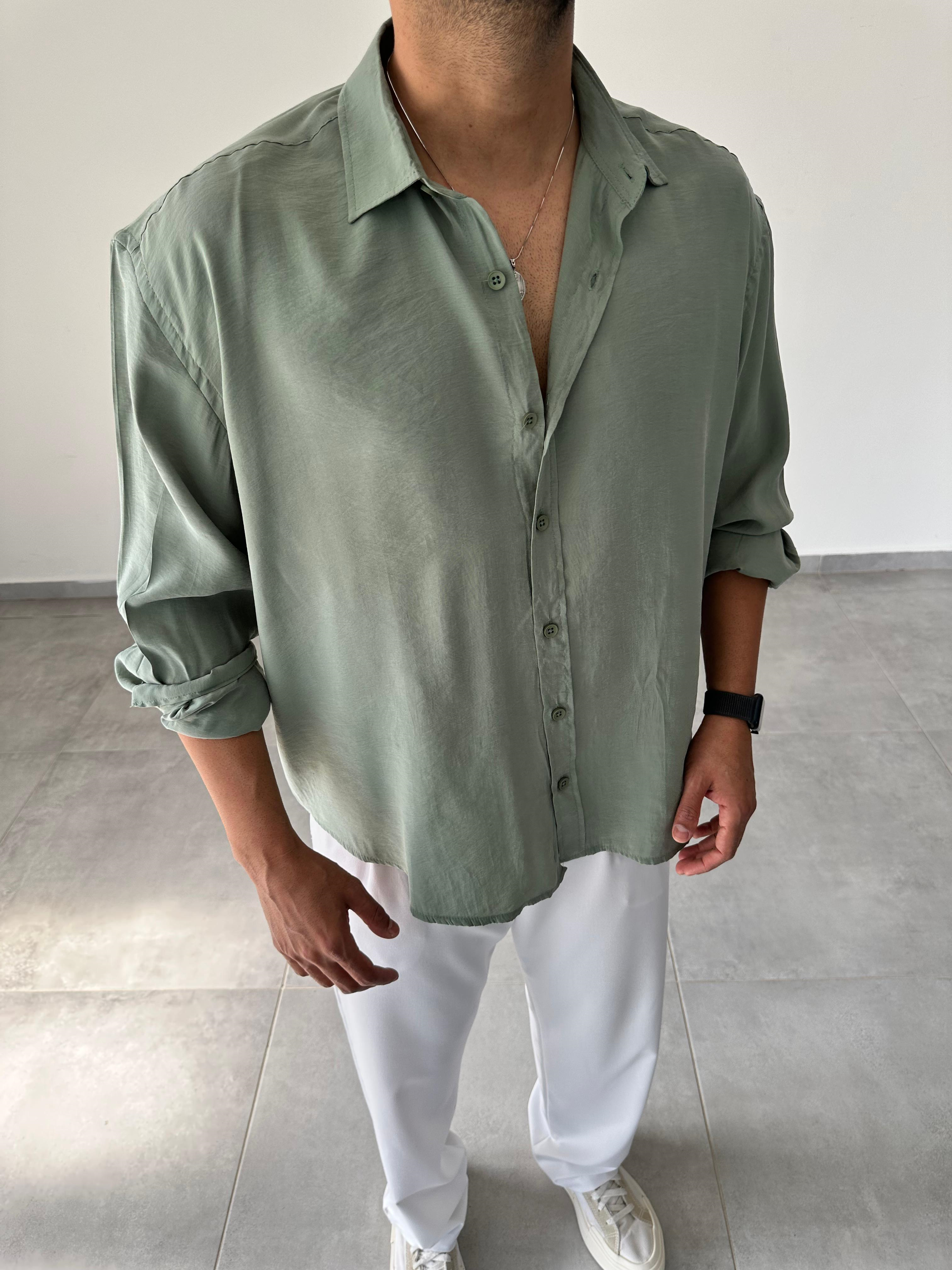 Mint Yeşili Renk Modal Kumaş Oversize Kesim Basic Gömlek