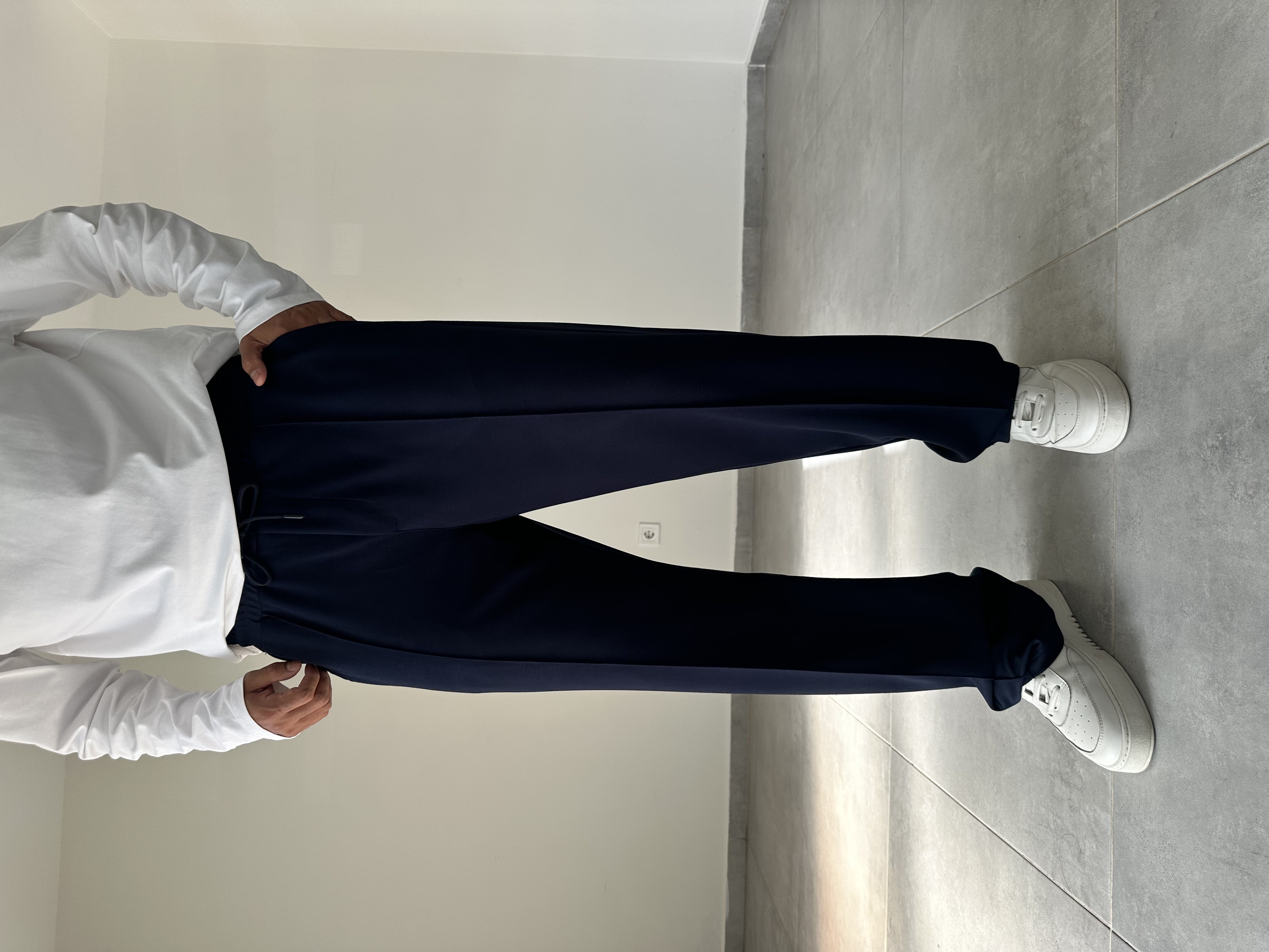 Lacivert Renk Modal Kumaş Ön Kısmı Çımalı Basic Baggy Pantolon