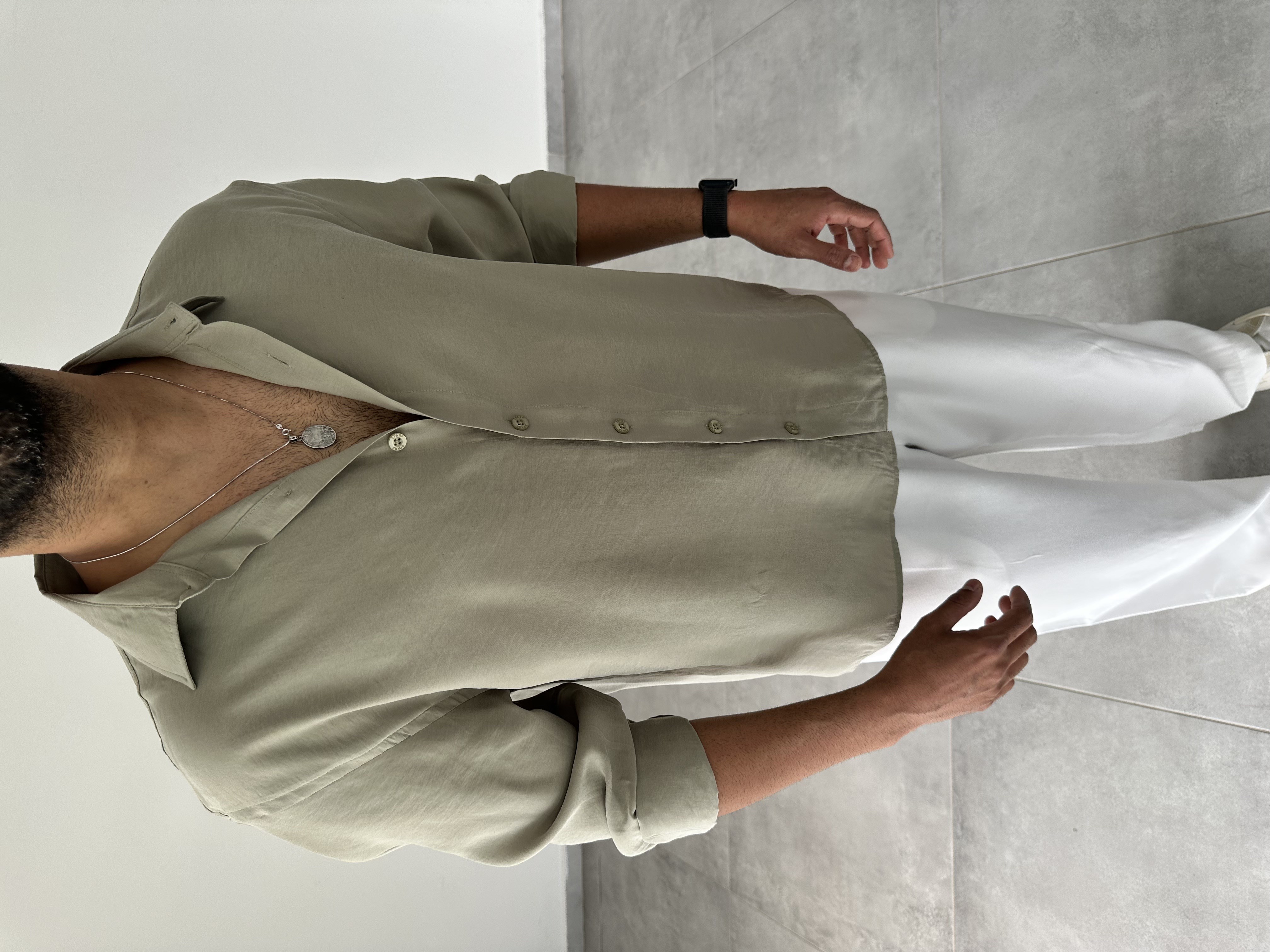 Küf Yeşili Modal Kumaş Oversize Basic Gömlek