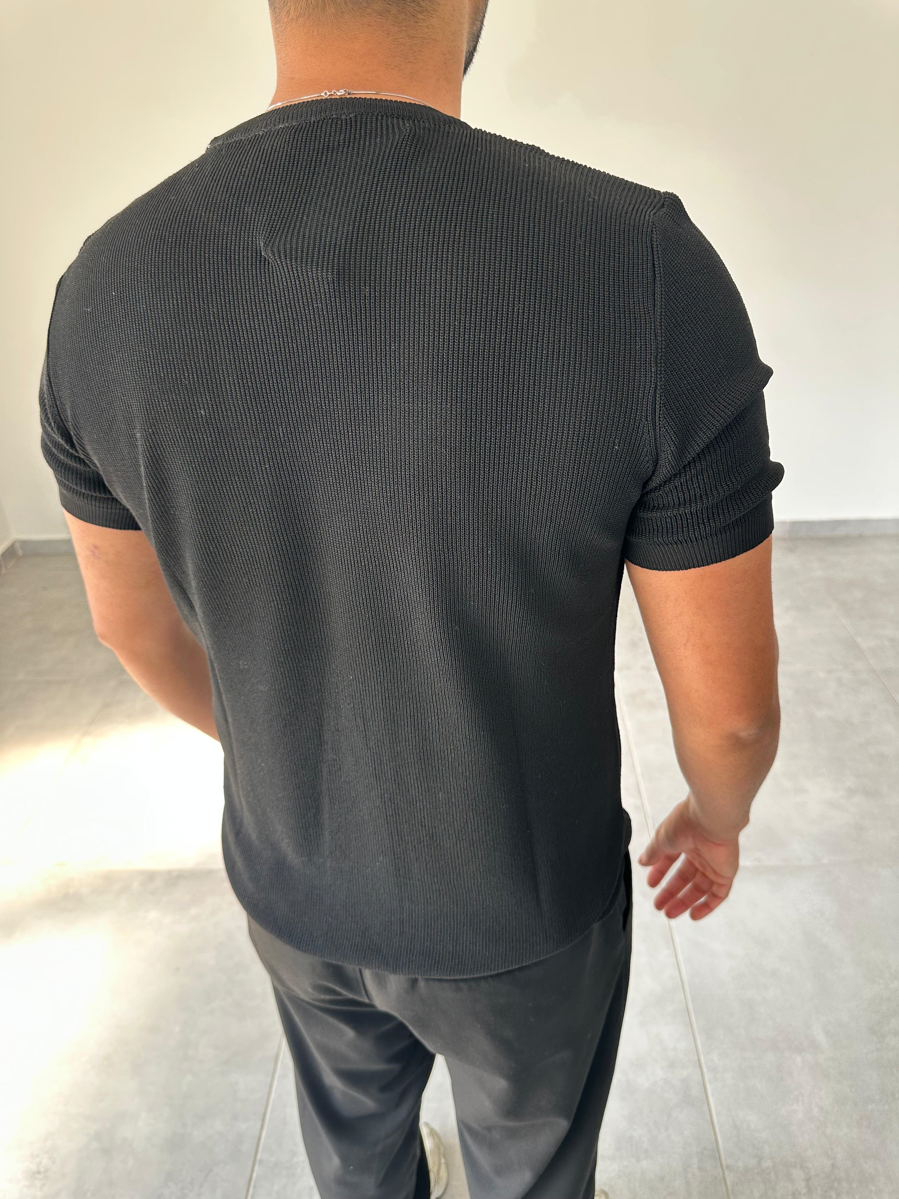 Siyah Renk Selanik Örme Regular Fit T-Shirt