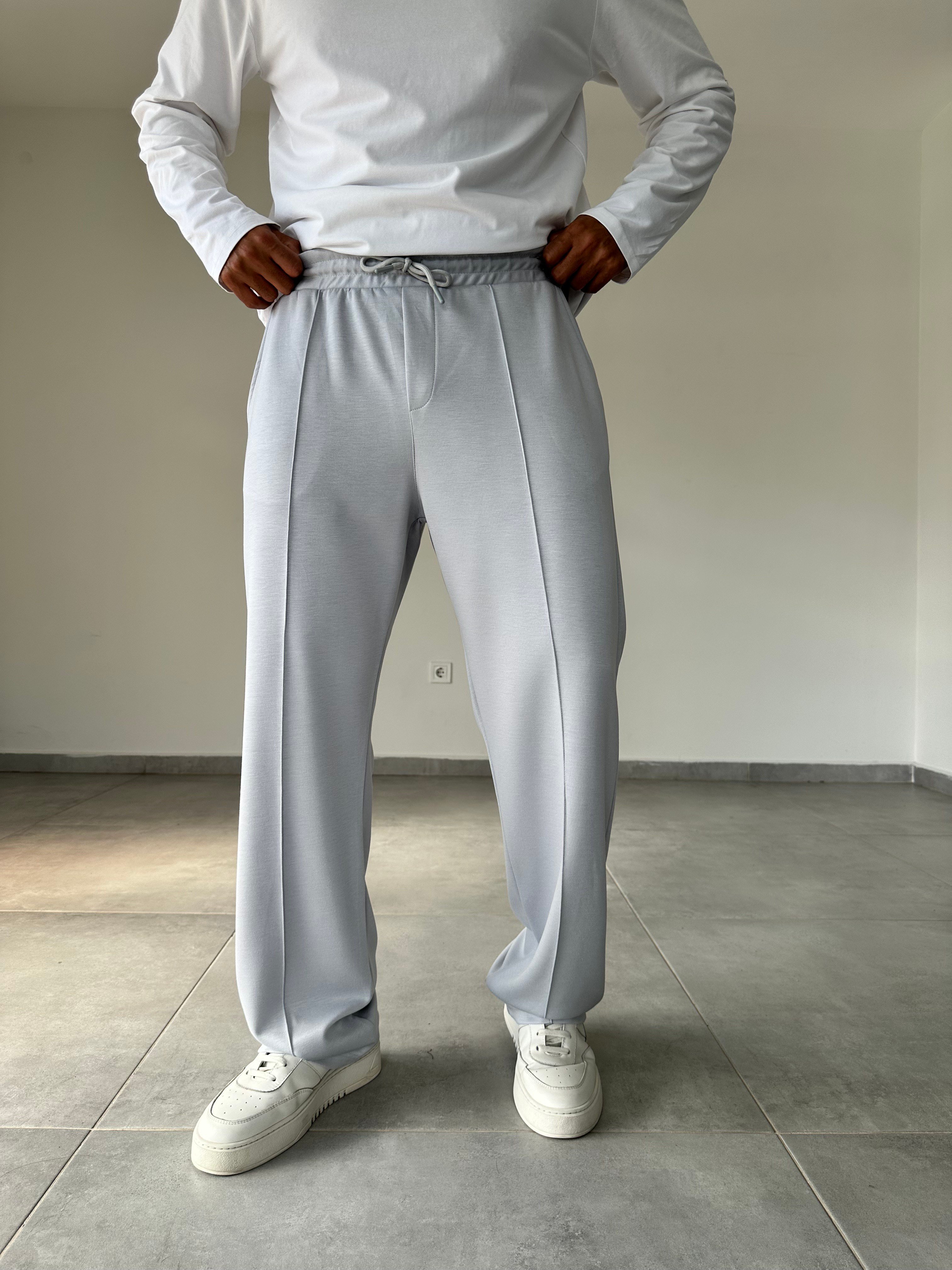 Gri Renk Modal Kumaş Ön Kısmı Çımalı Basic Baggy Pantolon