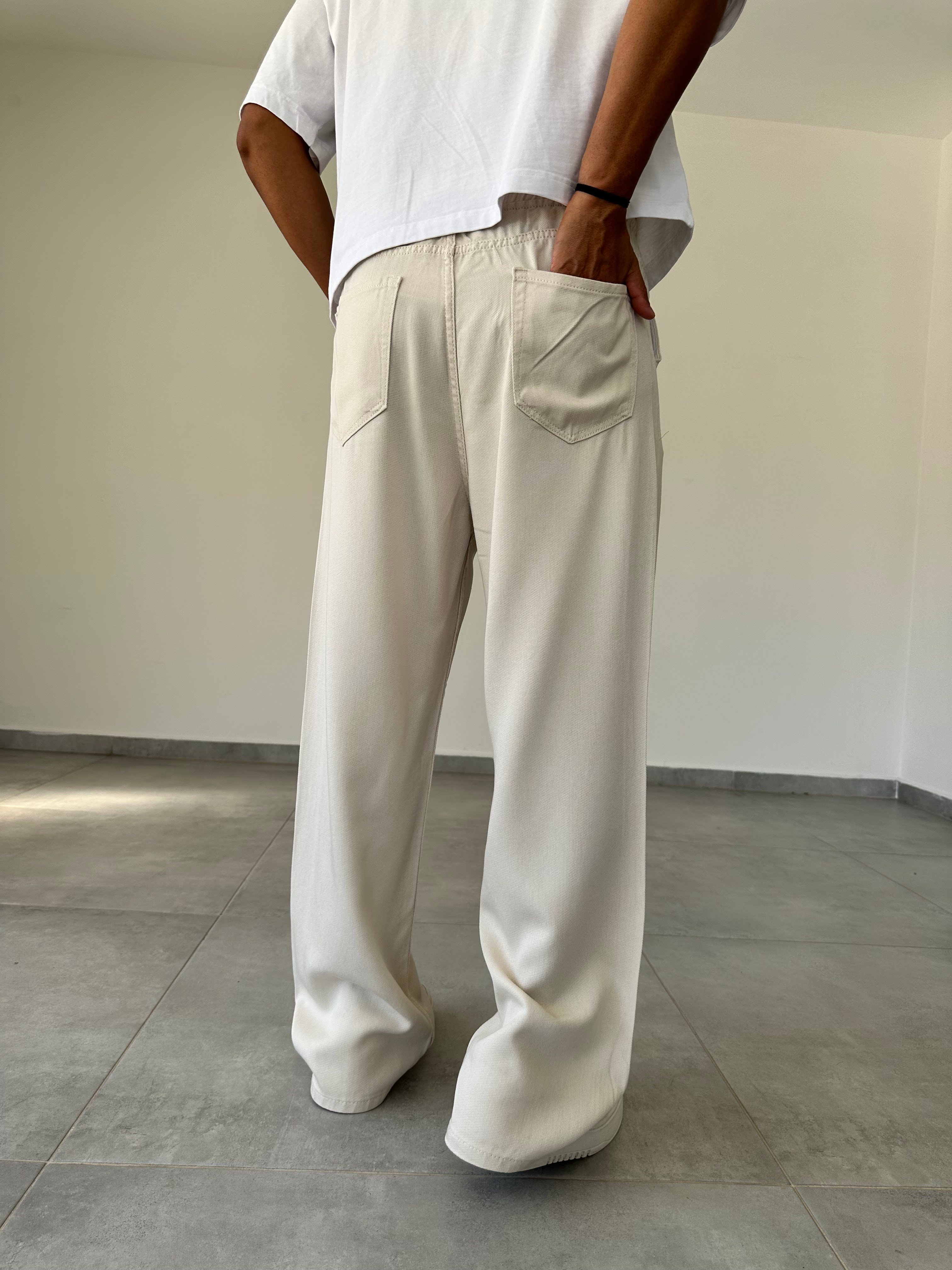 Bej Renk Rahat Kesim Gabardin Baggy Pantolon