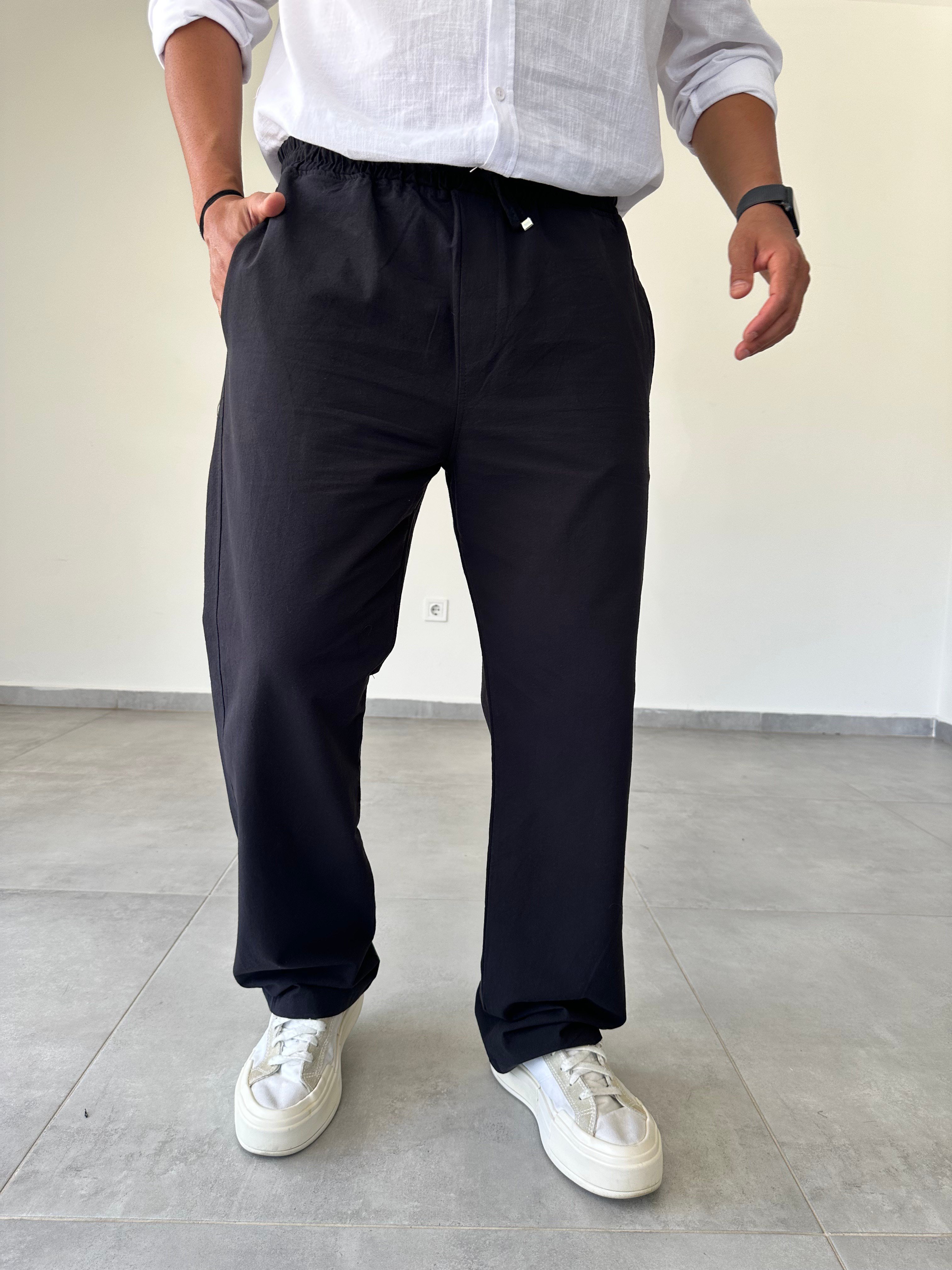 Gabardin Kumaş Siyah Renk Rahat Kesim İnce Baggy Pantolon
