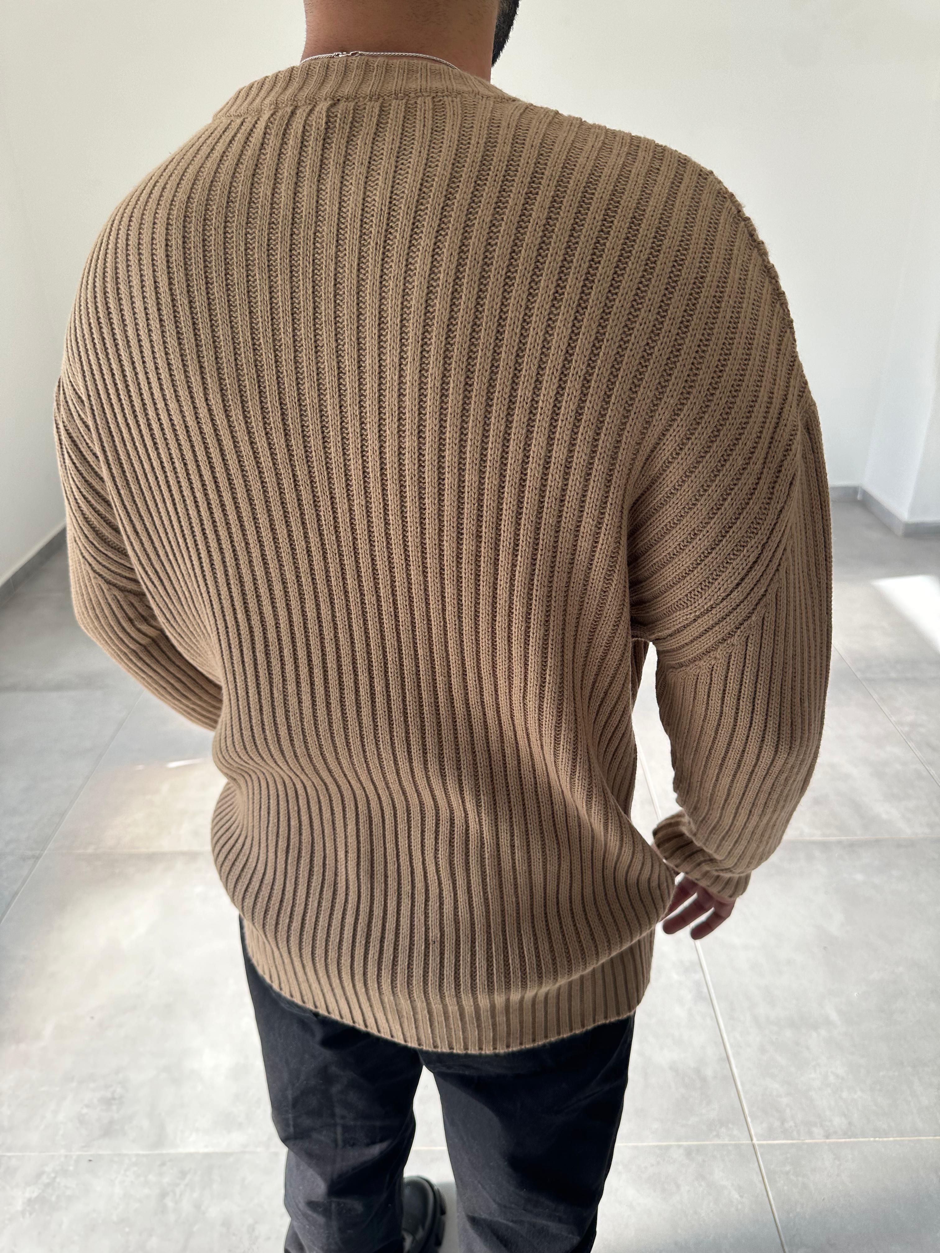 Açık Kahve Renk Bisiklet Yaka Oversize Örme Kazak