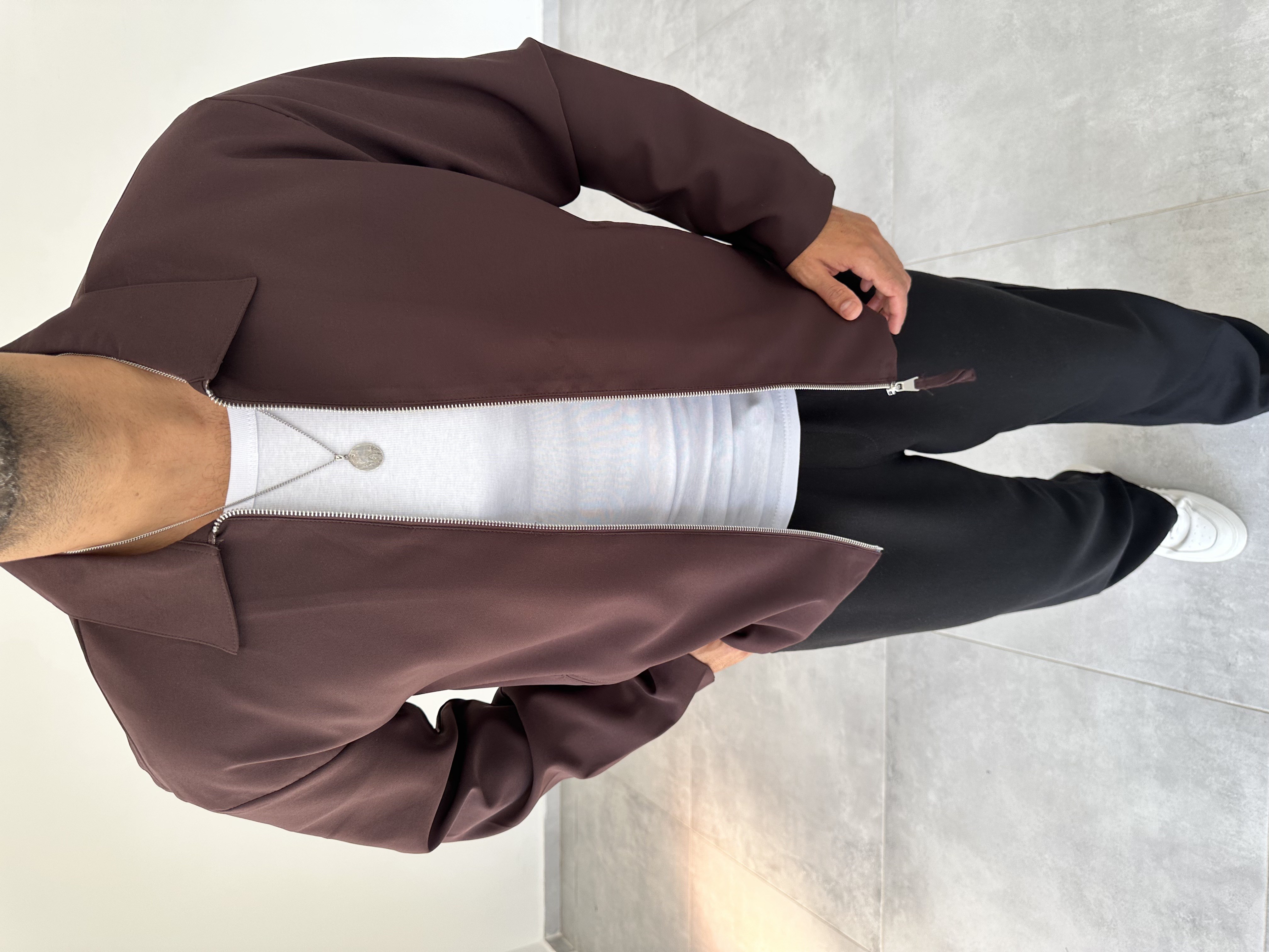 Kahve Renk Boxy Fit Kol Düğmeli Ceket