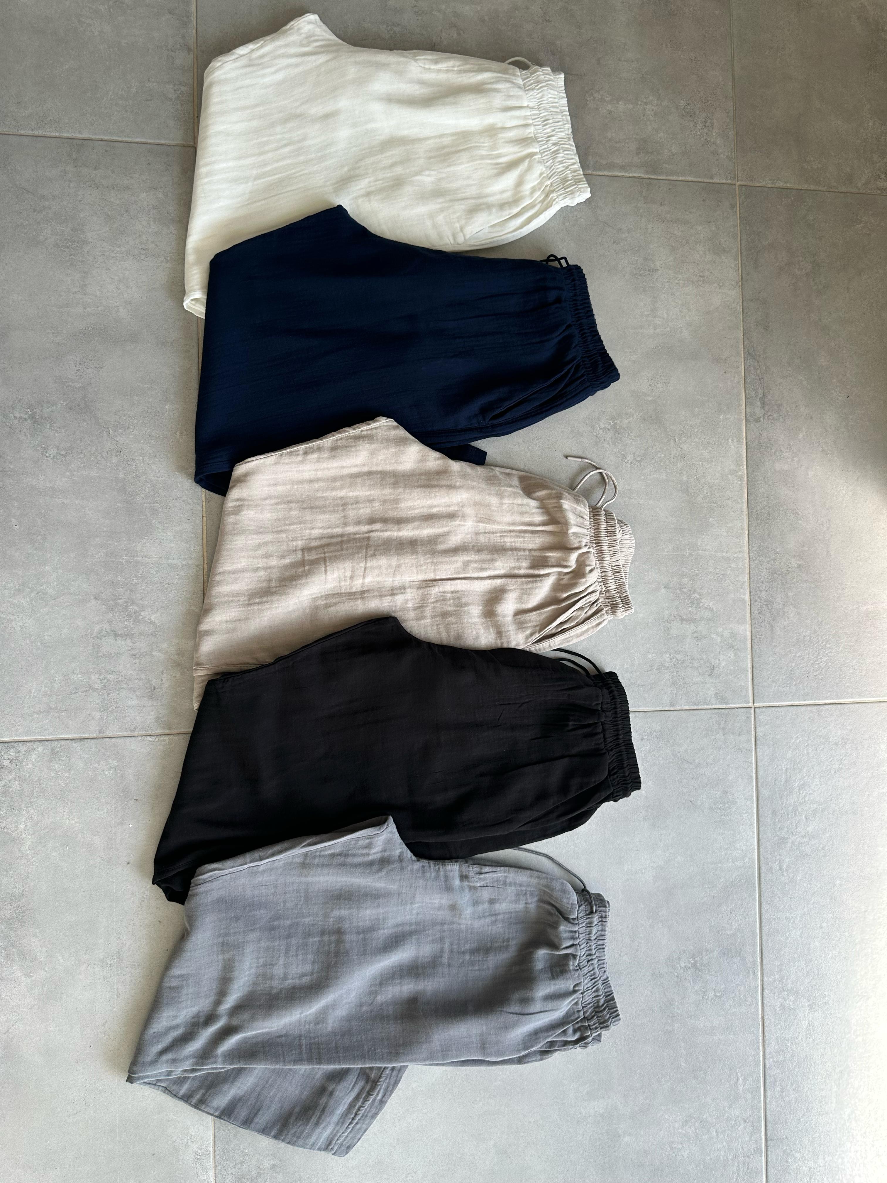 Antrasit Renk Relax Fit Müslin Keten Pantolon