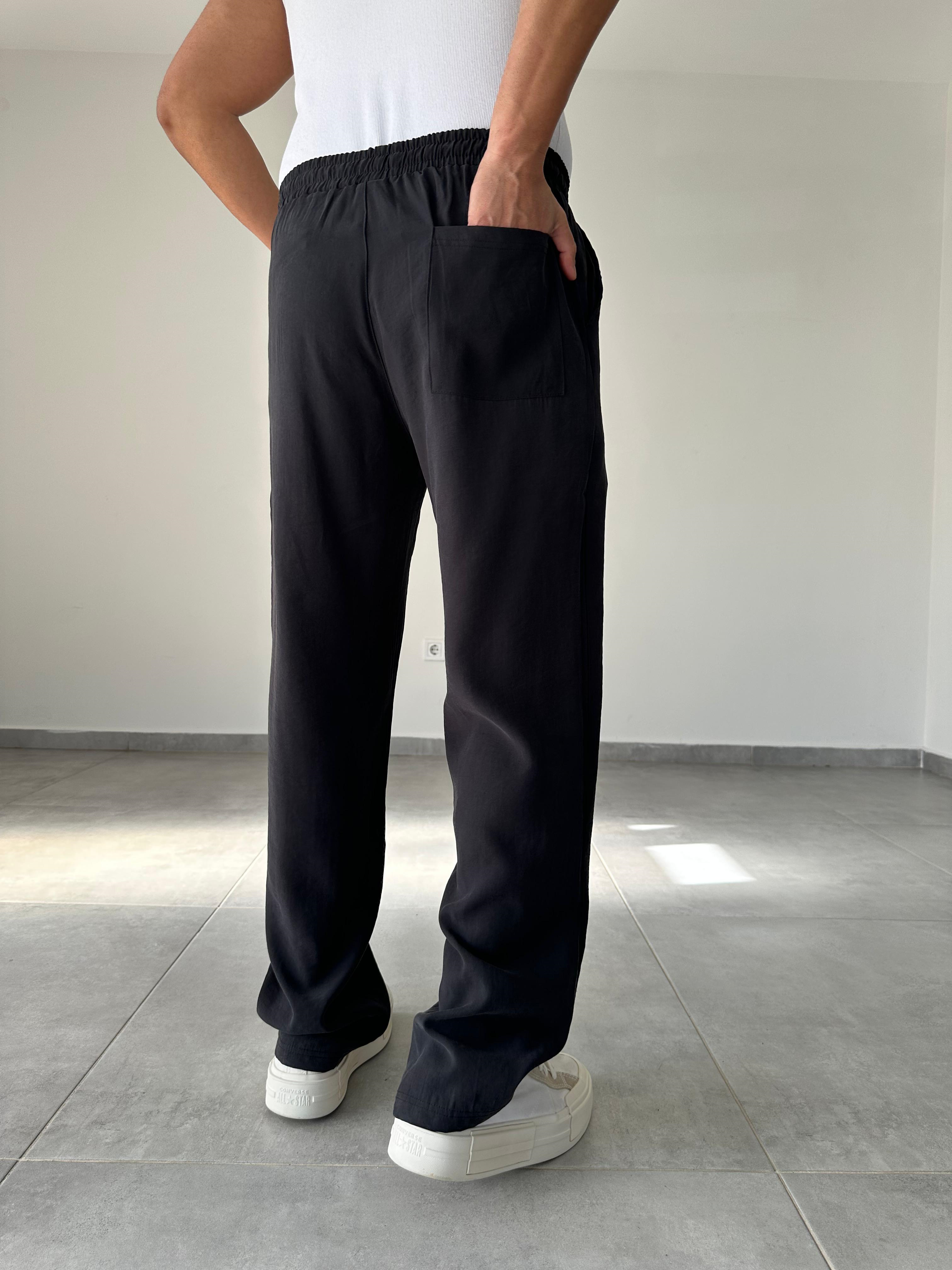 Modal Kumaş Siyah Renk Bel Kısmı Lastikli Basic Baggy Pantolon