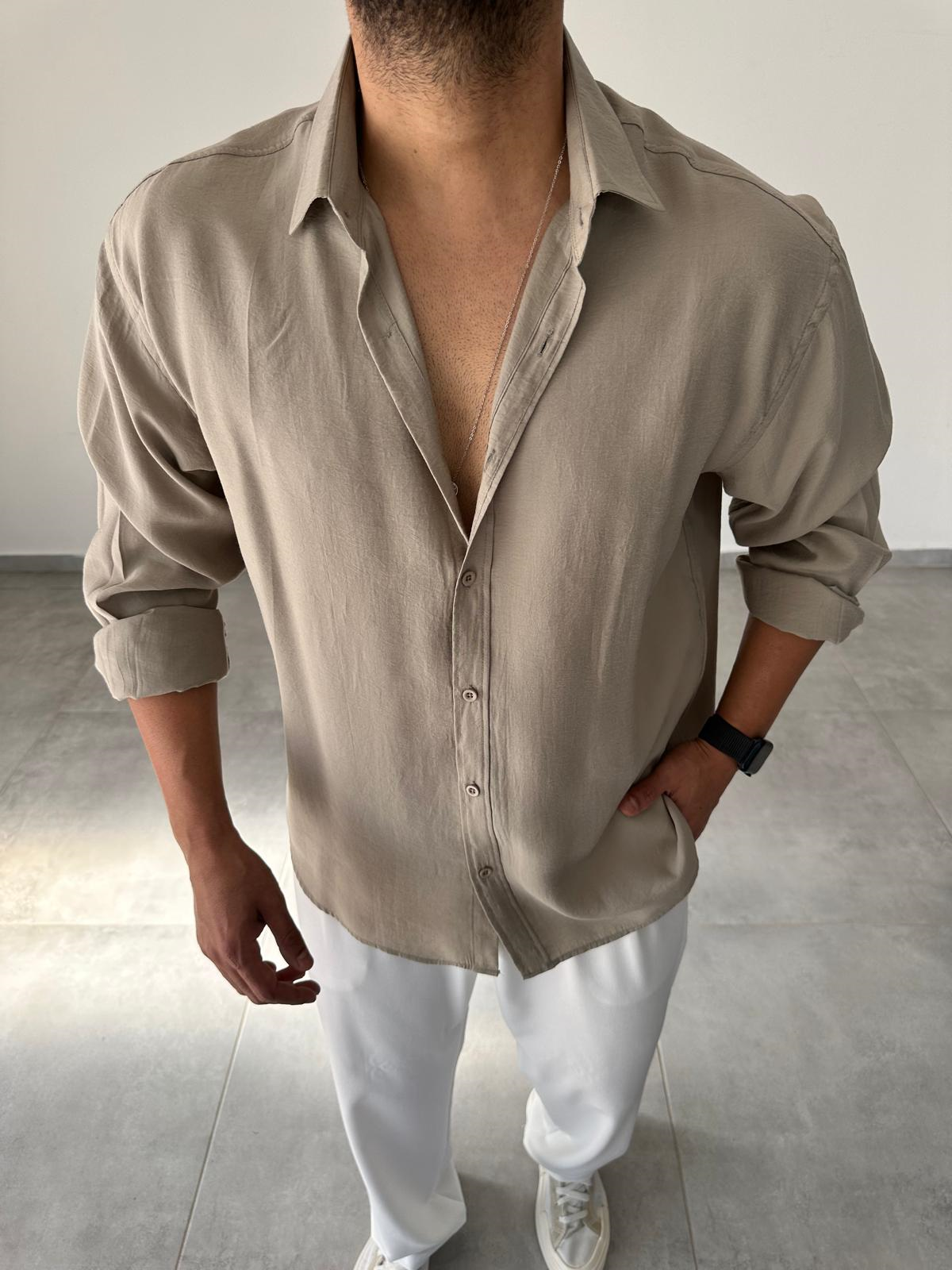 Modal Kumaş Haki Yeşil Renk Oversize Kesim Gömlek