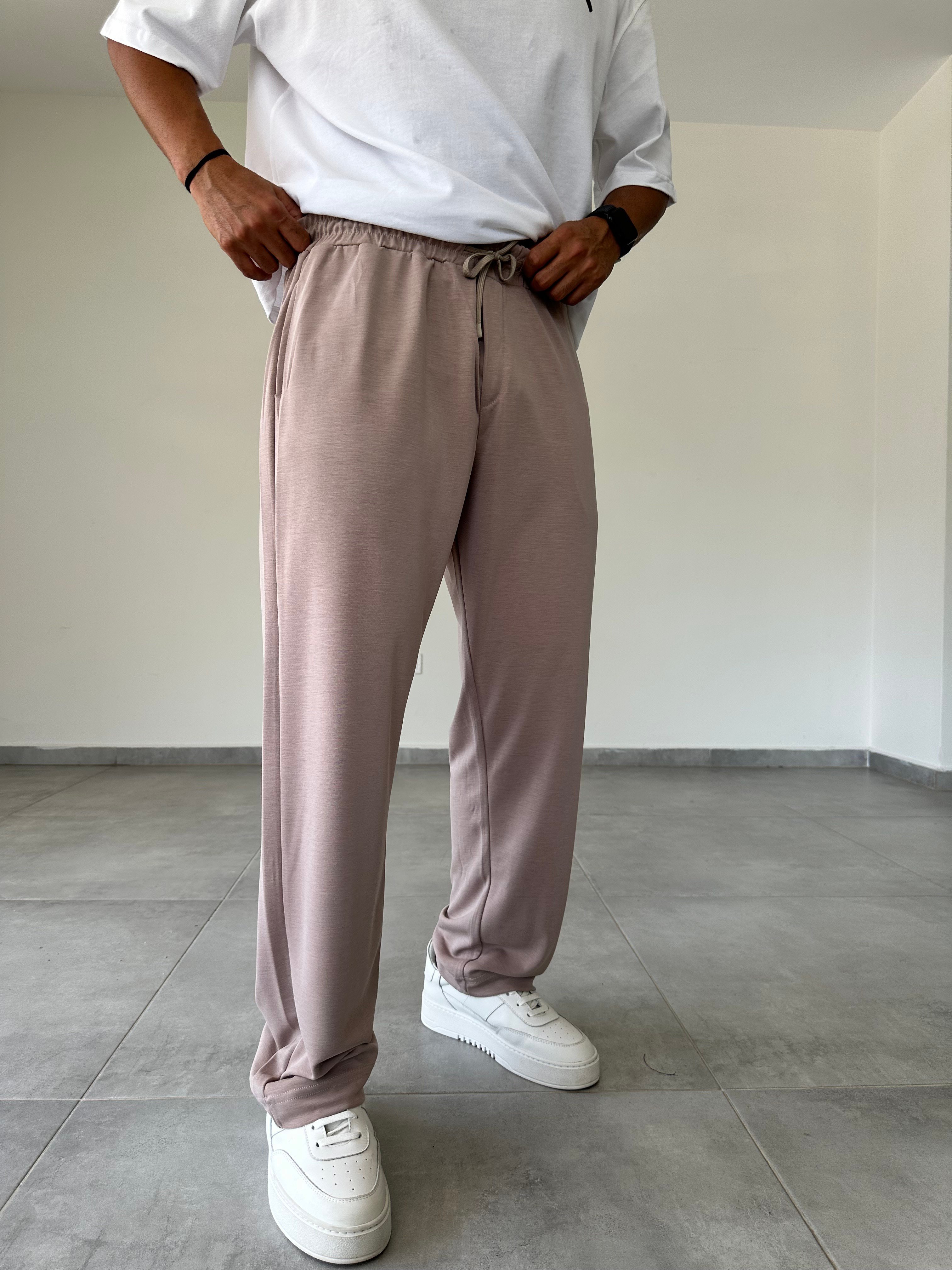 Bej Renk Oys Kumaş Rahat Kesim Baggy Pantolon