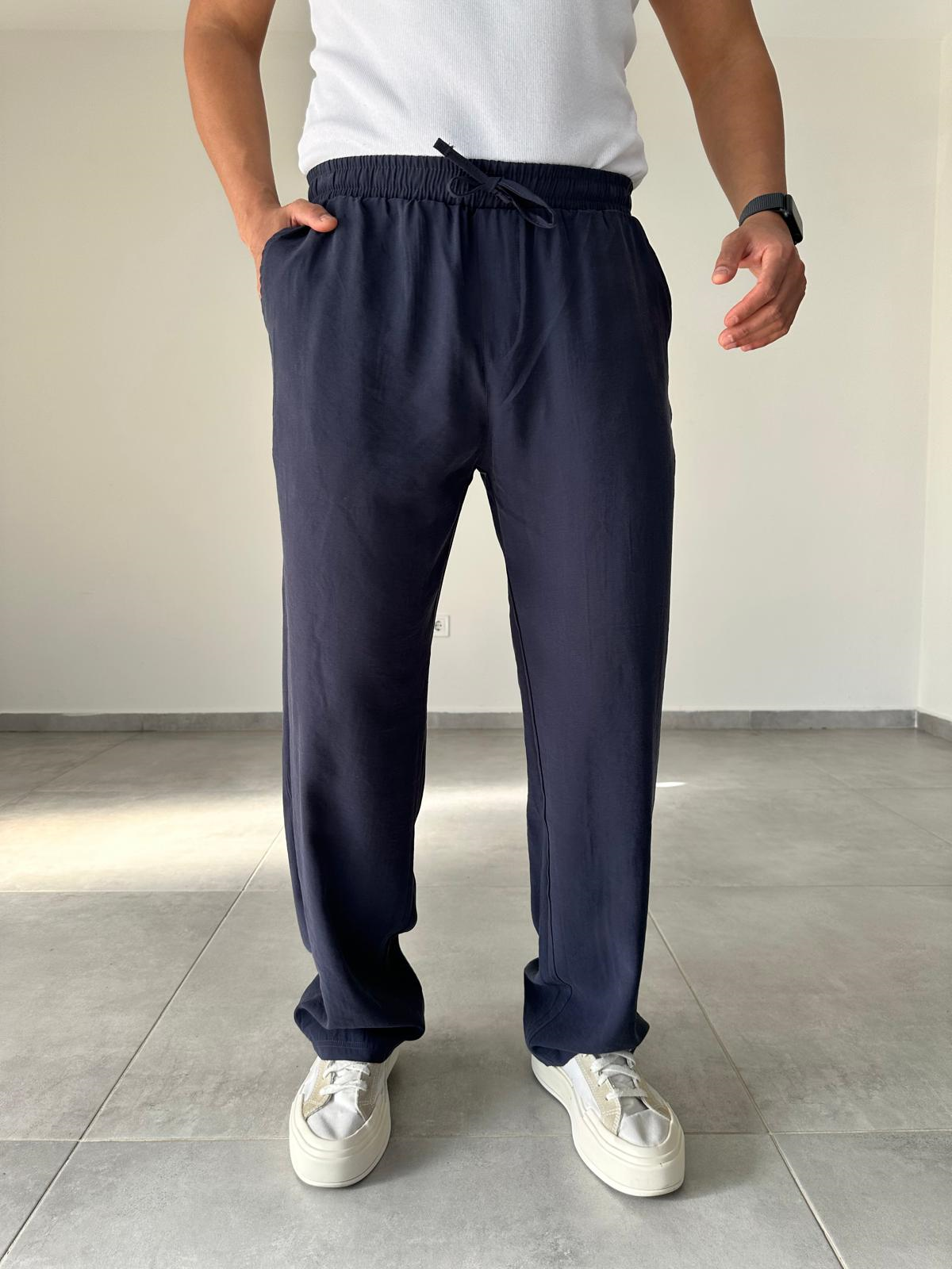 Modal Kumaş Lacivert Renk Bel Kısmı Lastikli Basic Baggy Pantolon