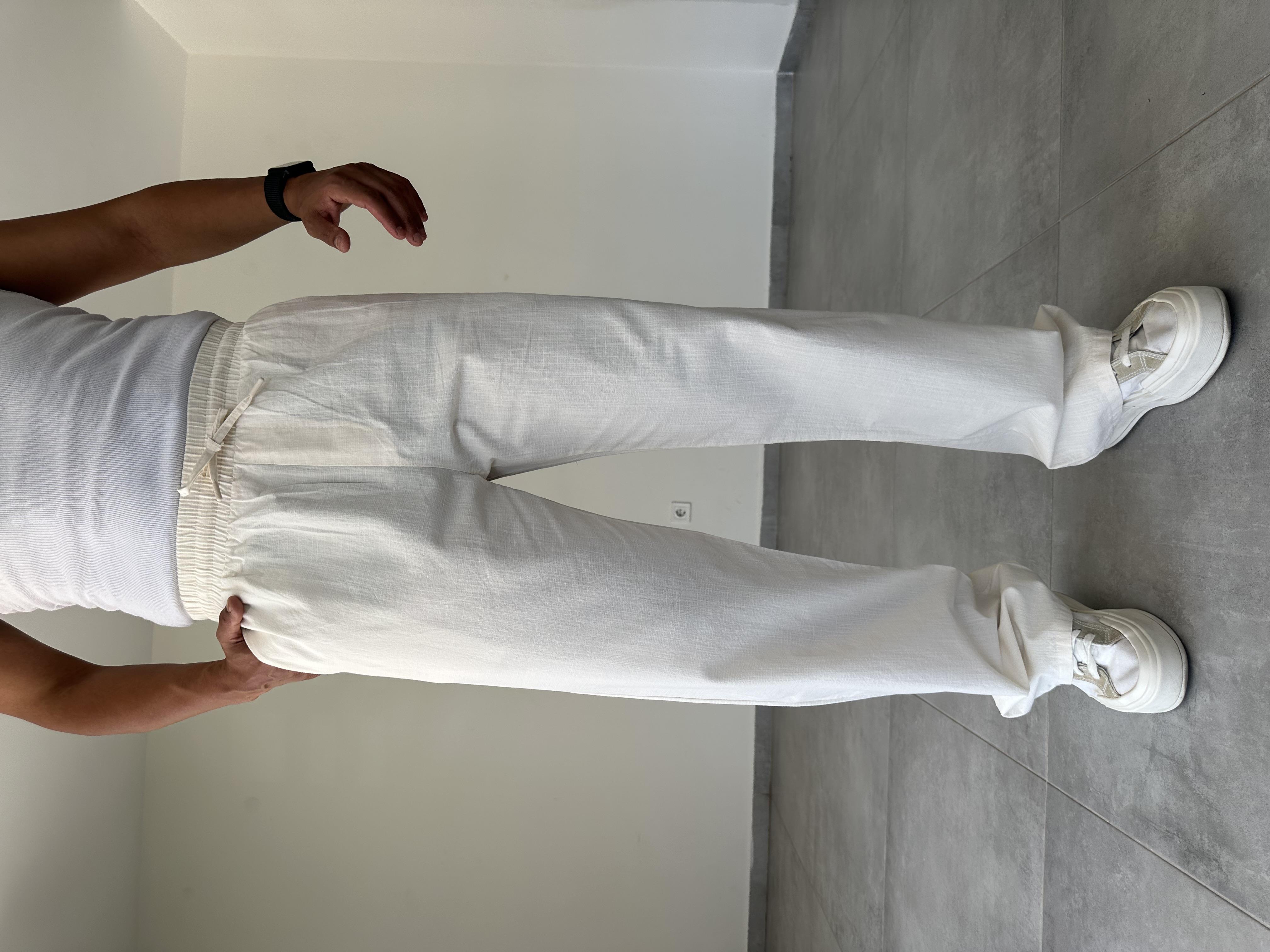 Bej Renk Bel Kısmı Lastikli Basic Baggy Keten Pantolon