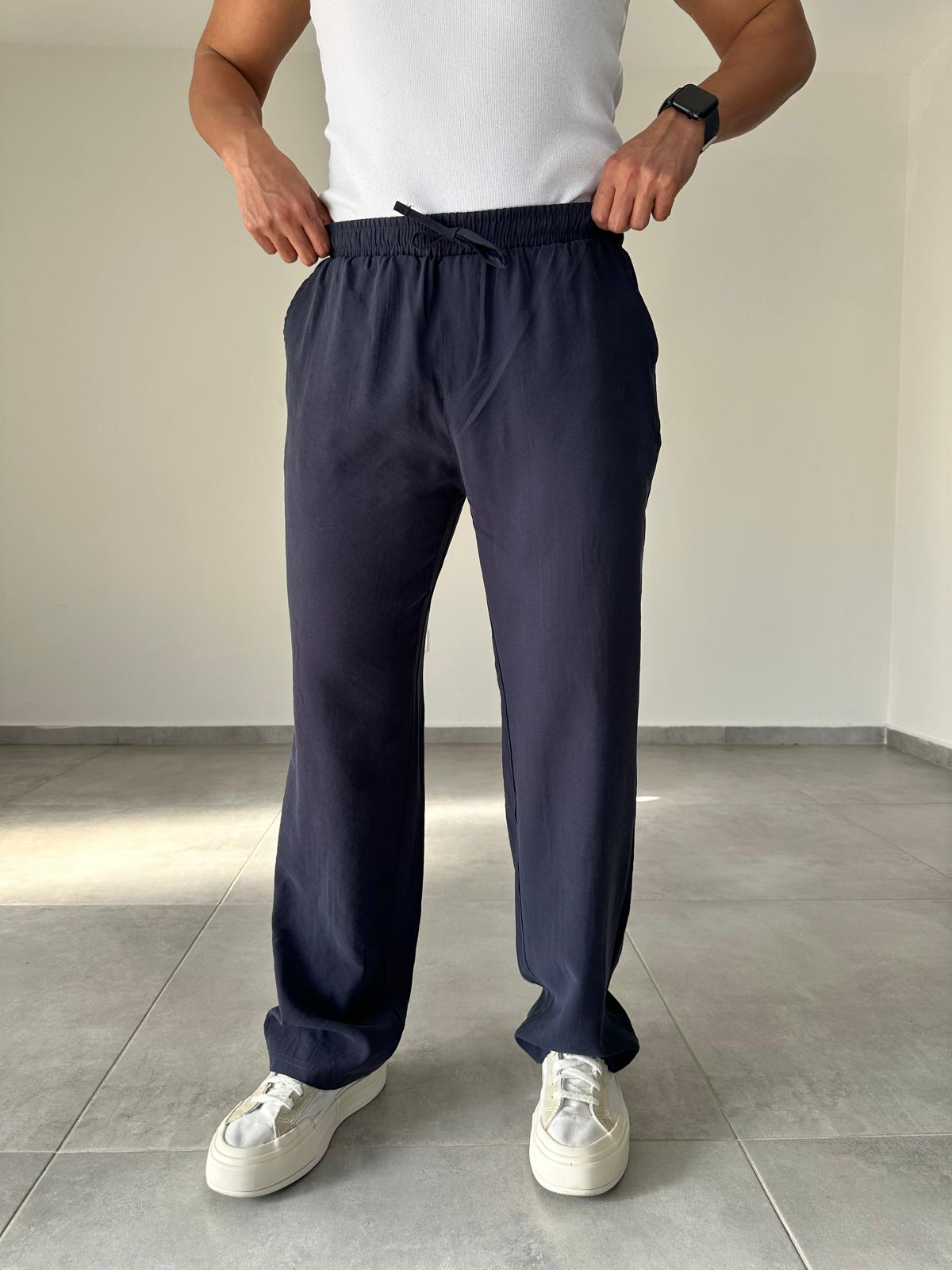 Modal Kumaş Lacivert Renk Bel Kısmı Lastikli Basic Baggy Pantolon