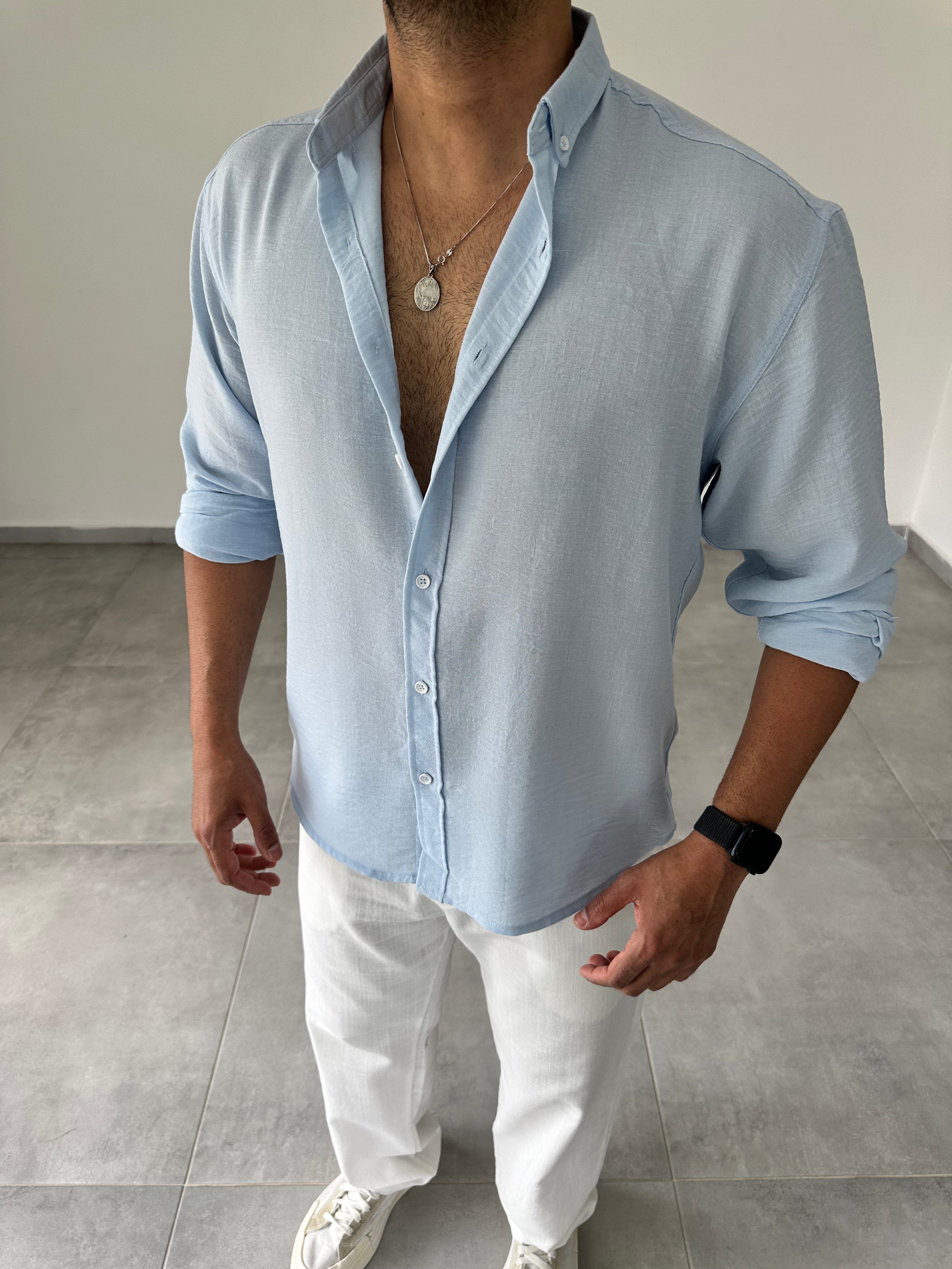 Bebe Mavisi Relax Fit Keten Gömlek