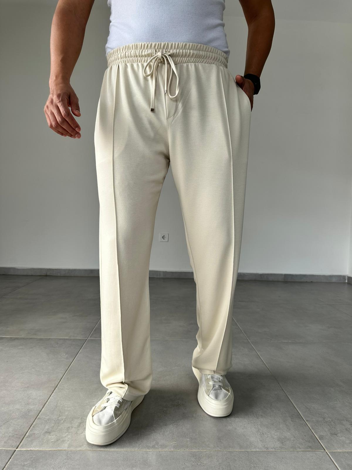 Bej Renk Modal Kumaş Ön Kısmı Çımalı Basic Baggy Pantolon