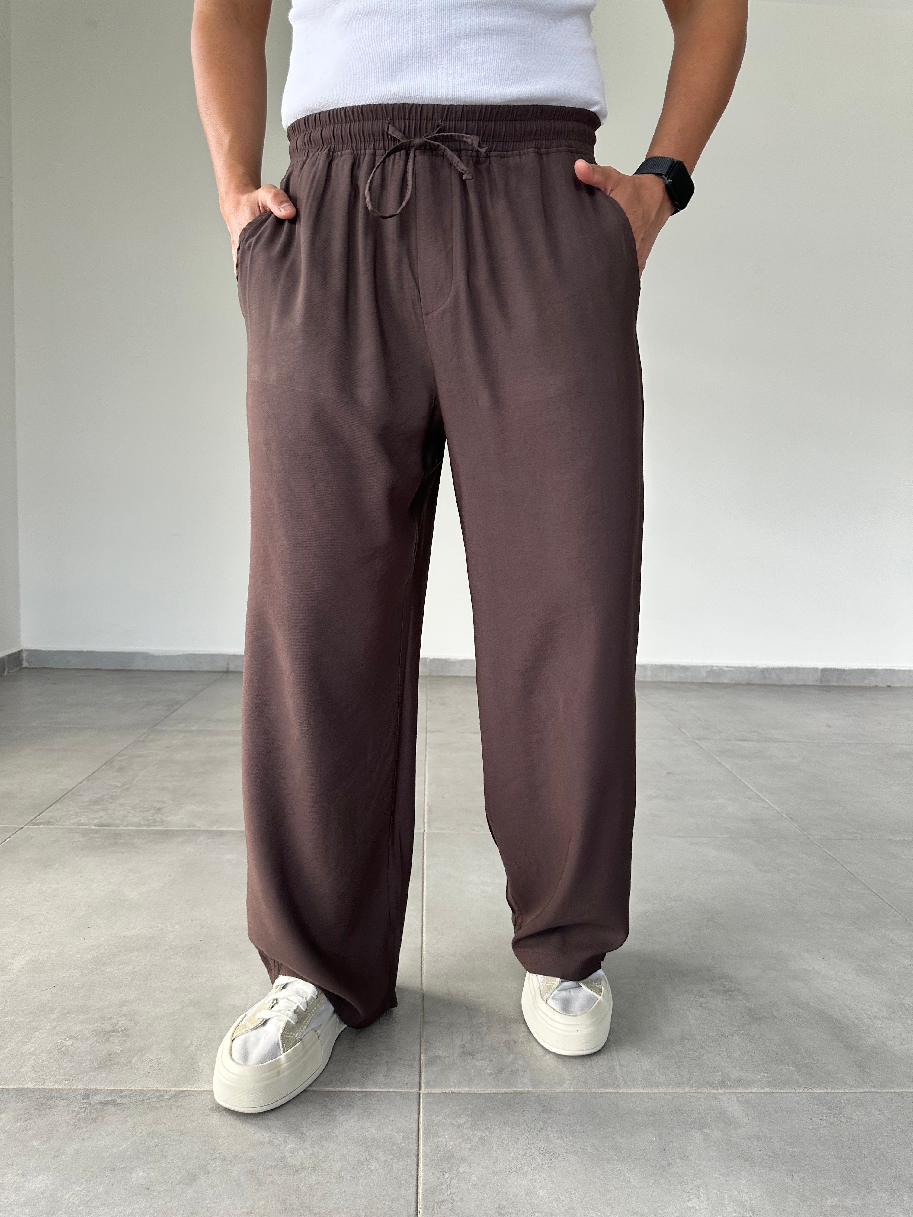 Modal Kumaş Çift Cep Detaylı Kahve Renk Basic Baggy Pantolon