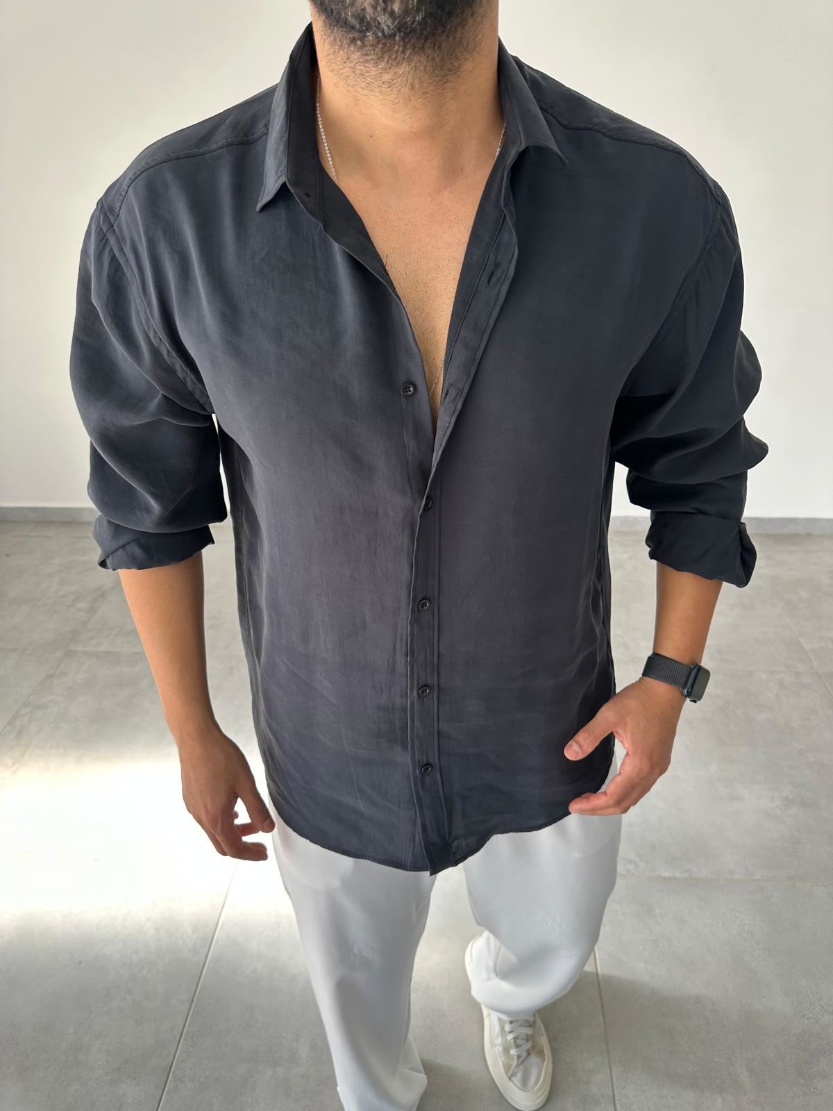 Modal Kumaş Siyah Renk Oversize Kesim Gömlek