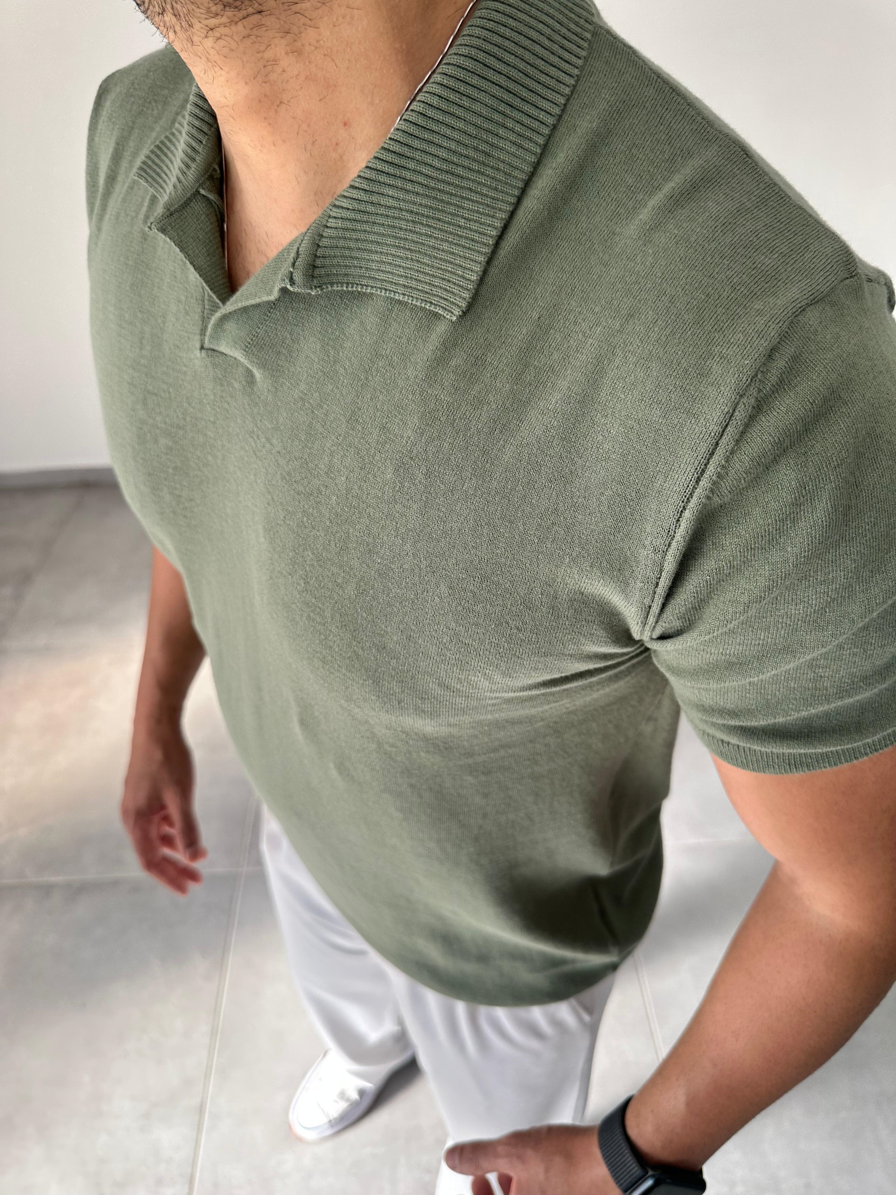 Polo Yaka Yeşil Renk Triko T-Shirt