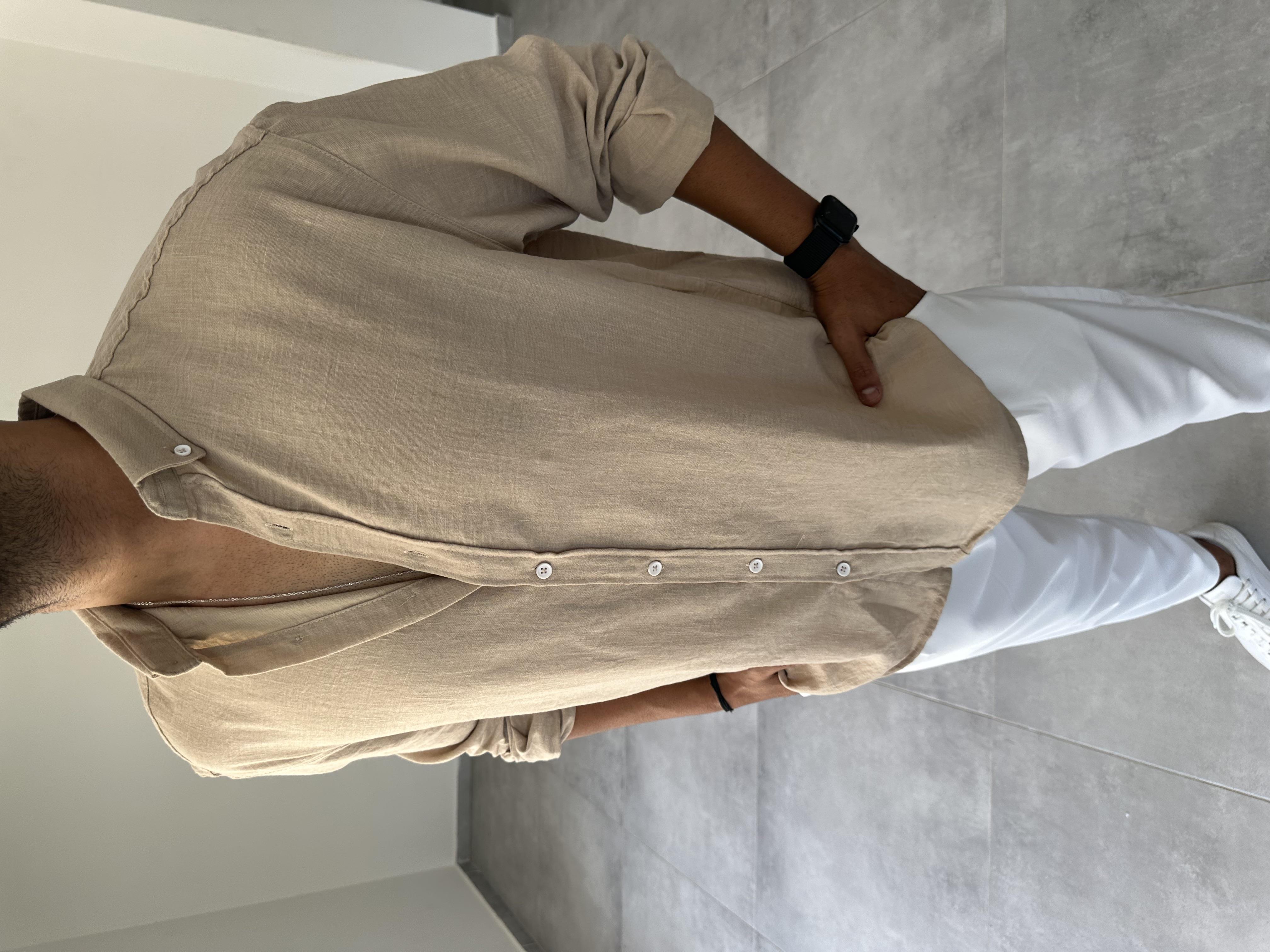 Bej Renk Relax Fit Keten Gömlek