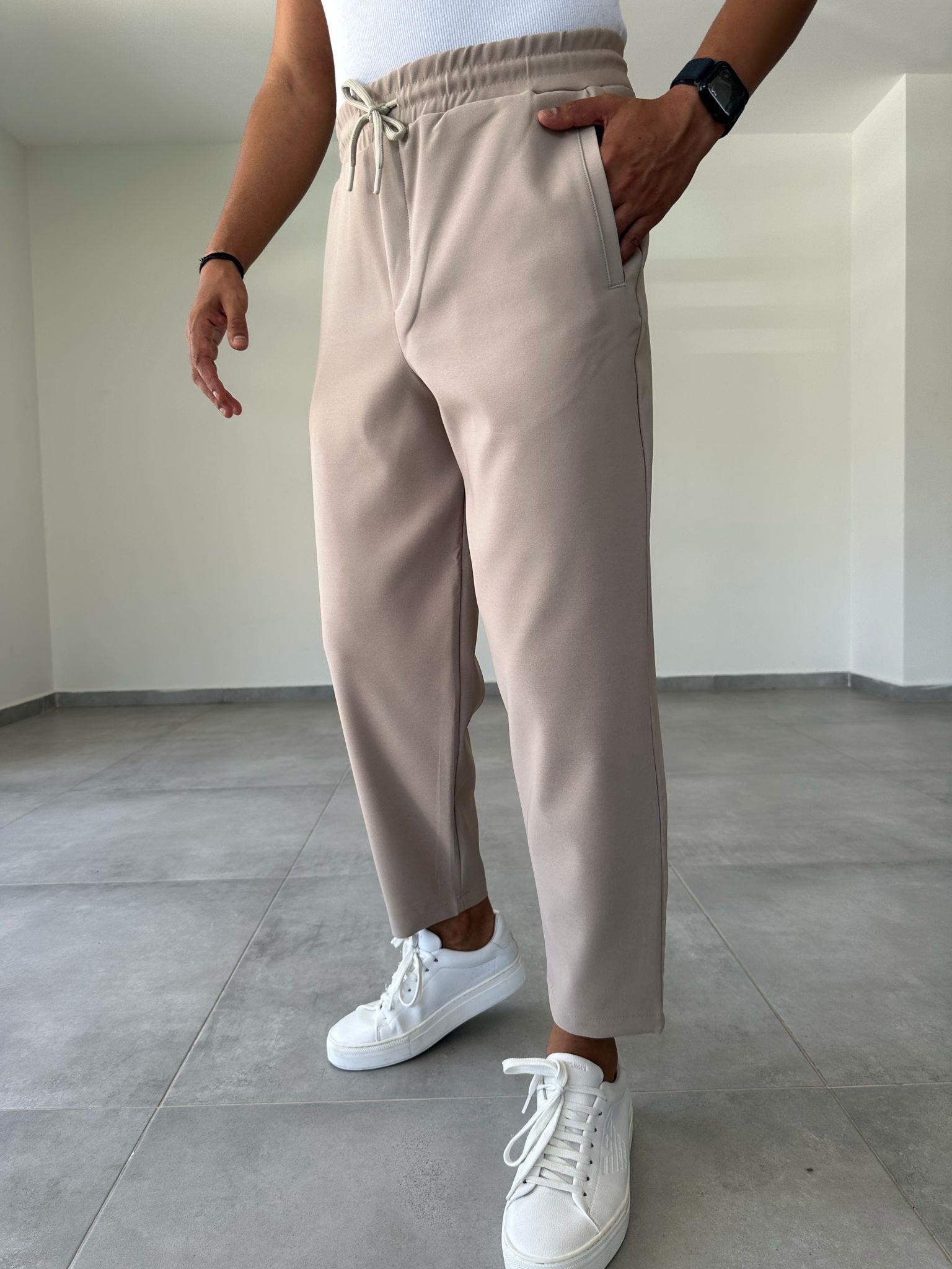 Bej Renk Scuba Kumaş Jogger Pantolon