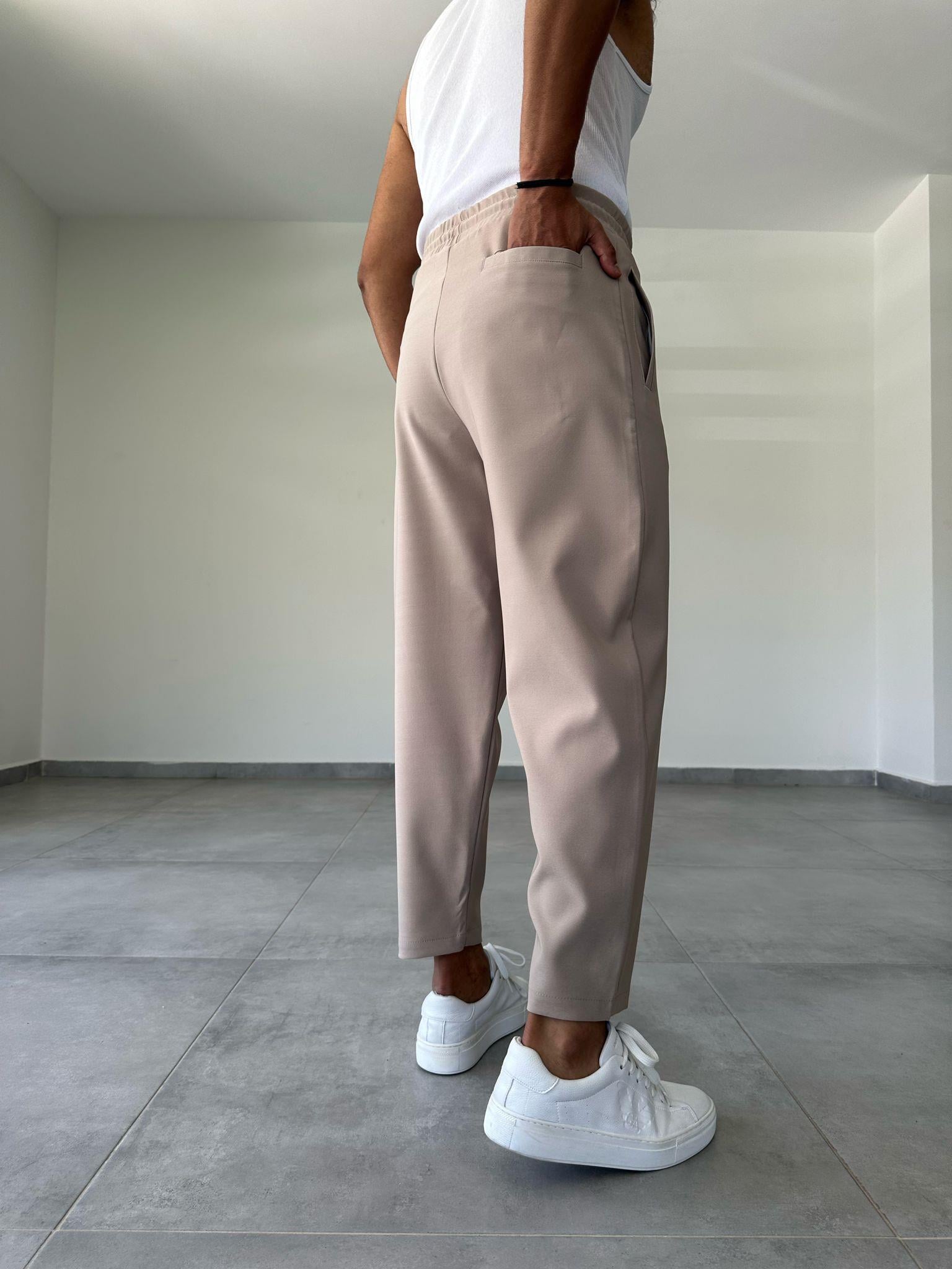 Bej Renk Scuba Kumaş Jogger Pantolon