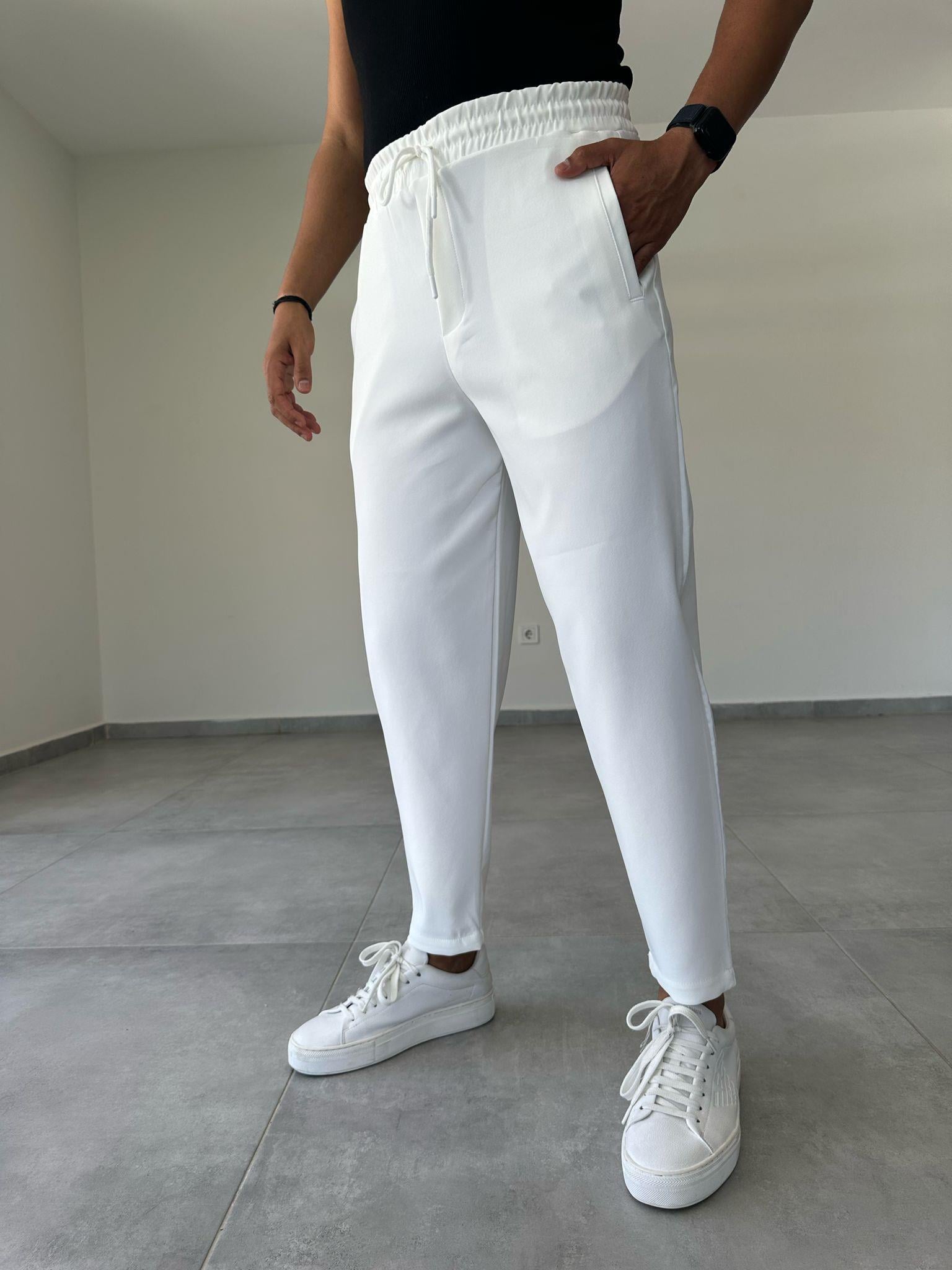 Beyaz Renk Scuba Kumaş Jogger Pantolon
