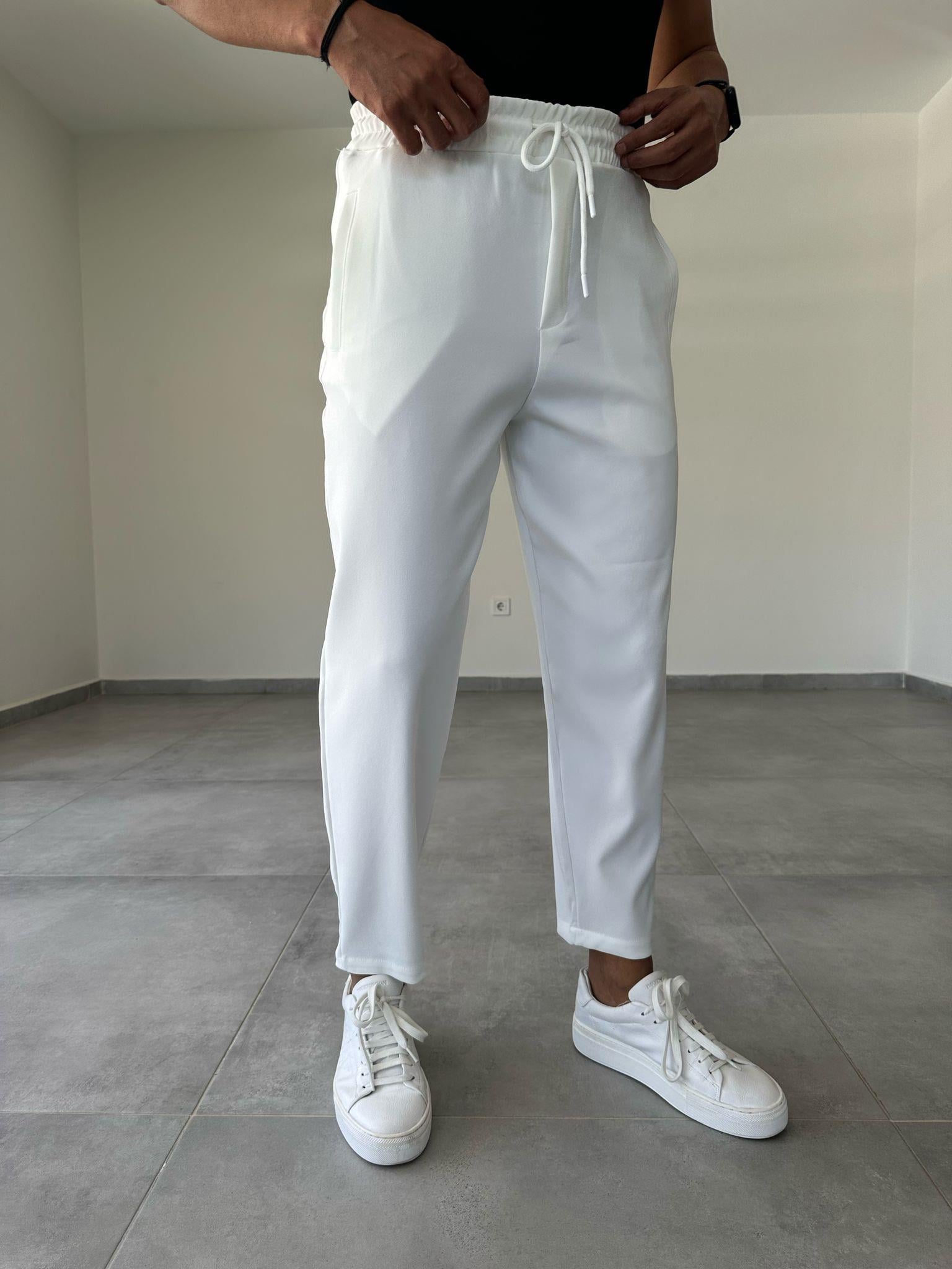 Beyaz Renk Scuba Kumaş Jogger Pantolon
