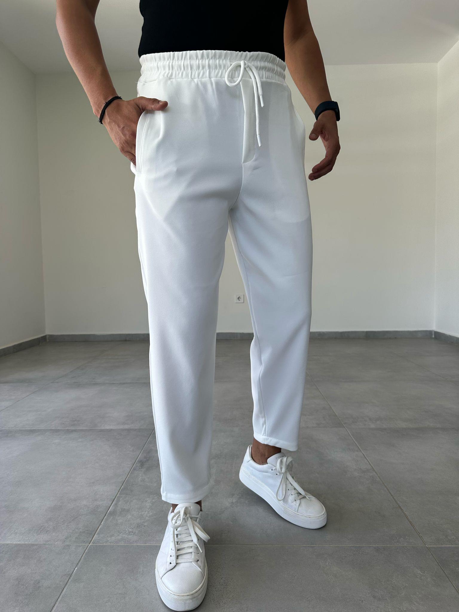 Beyaz Renk Scuba Kumaş Jogger Pantolon