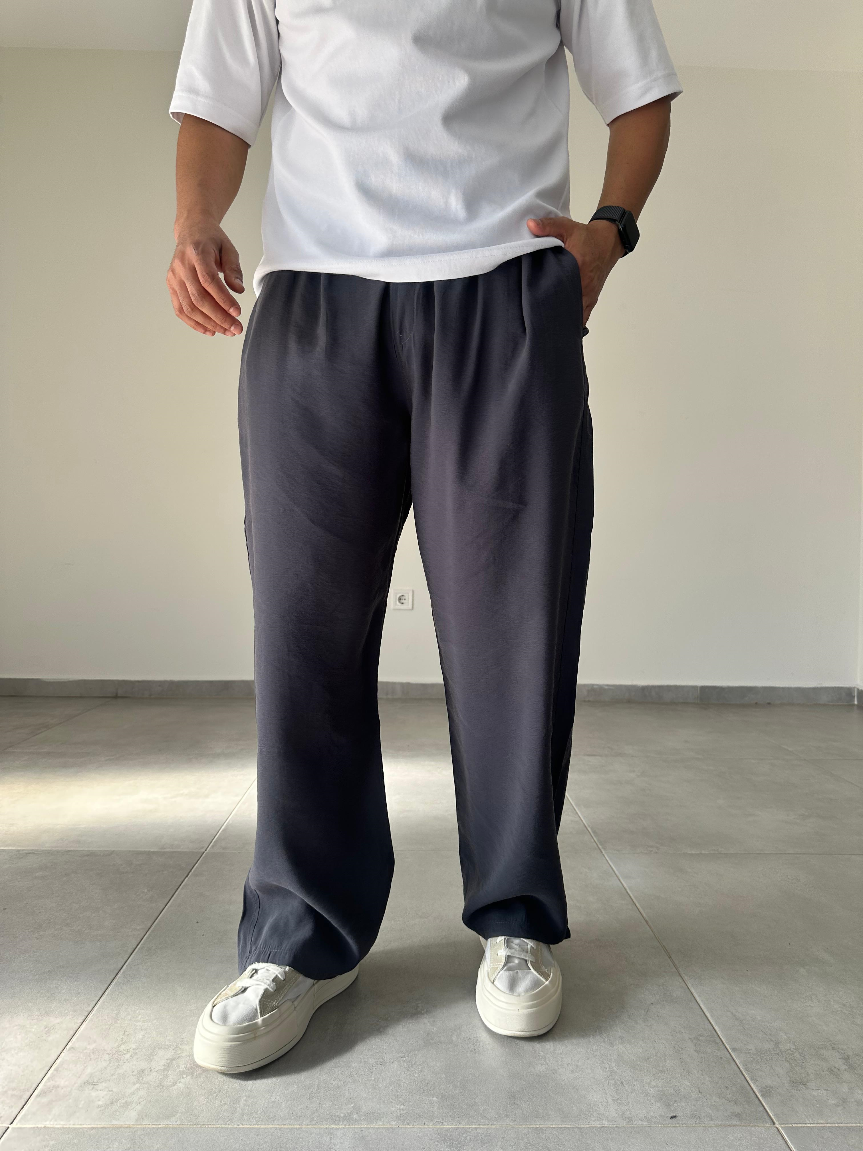 Tensel Kumaş Füme Renk Rahat Kesim İnce Baggy Pantolon