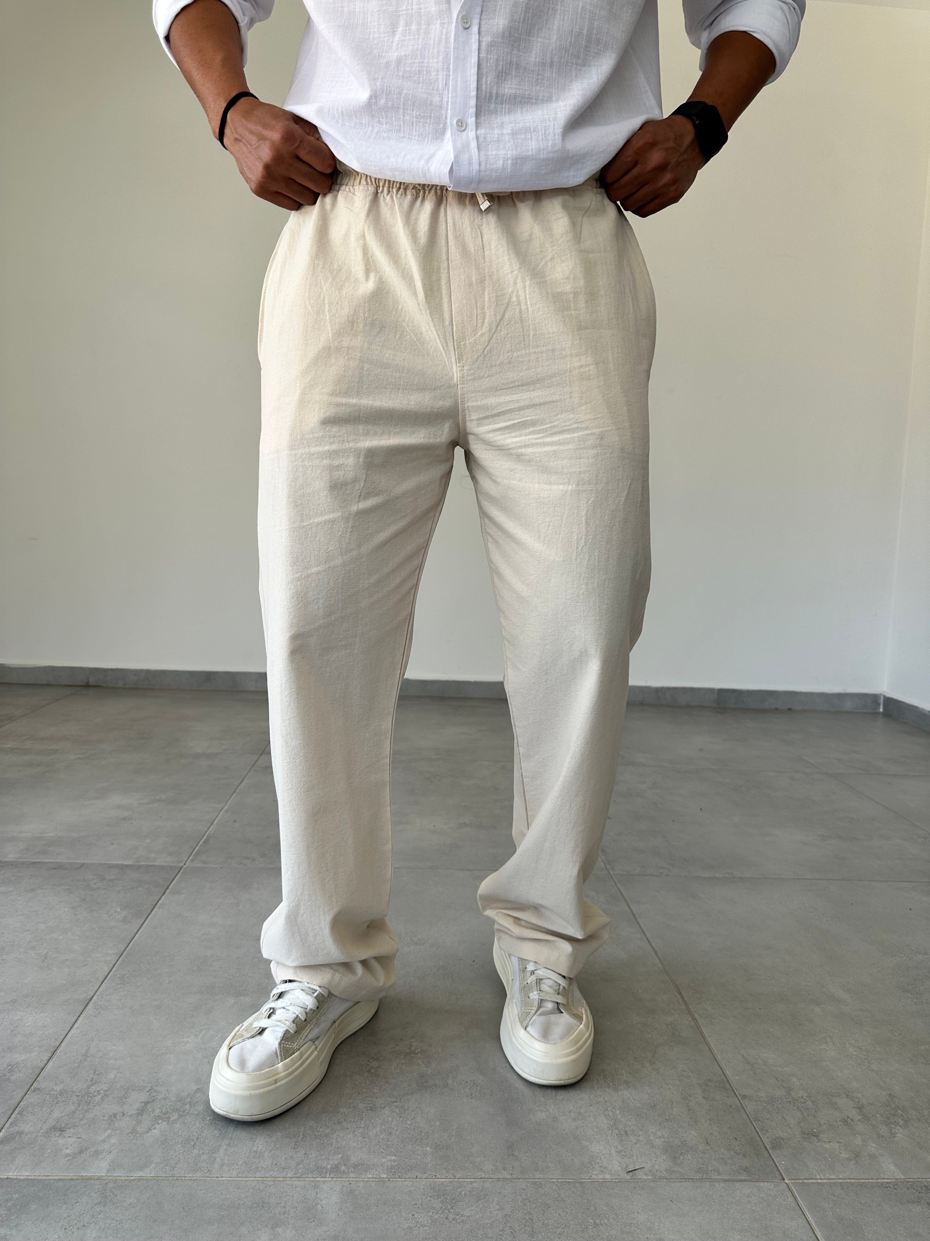 Gabardin Kumaş Bej Renk Rahat Kesim İnce Baggy Pantolon