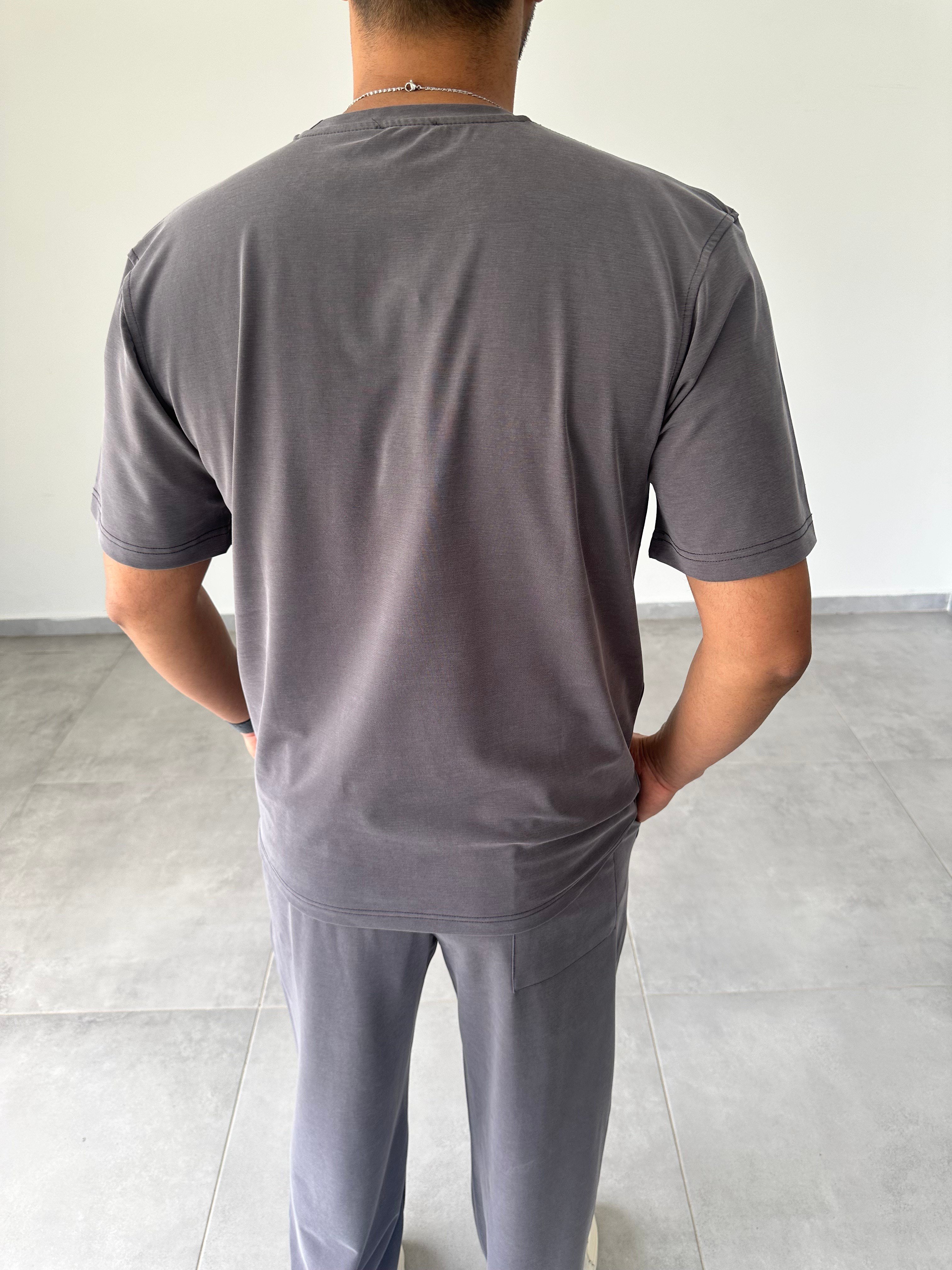 Füme Renk  Rahat Kesim Kupra Kumaş T-Shirt