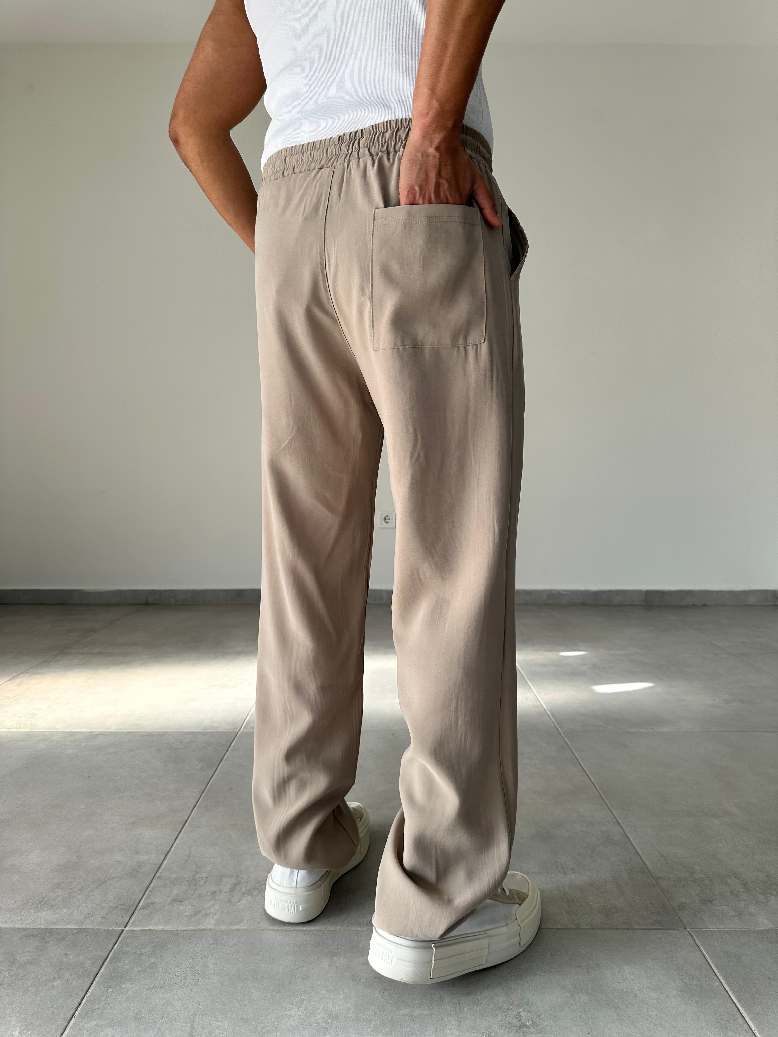Modal Kumaş Taş Renk Bel Kısmı Lastikli Basic Baggy Pantolon