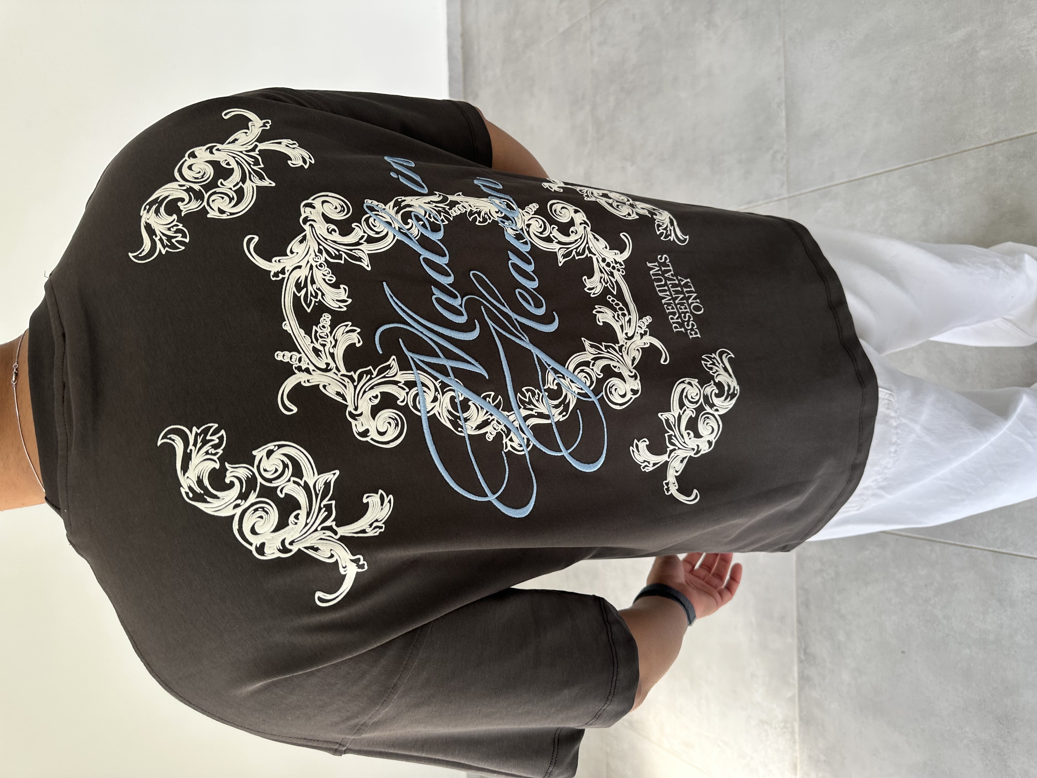Füme Renk  Made İn Heaven Nakış Ve Baskılı Oversize T-Shirt