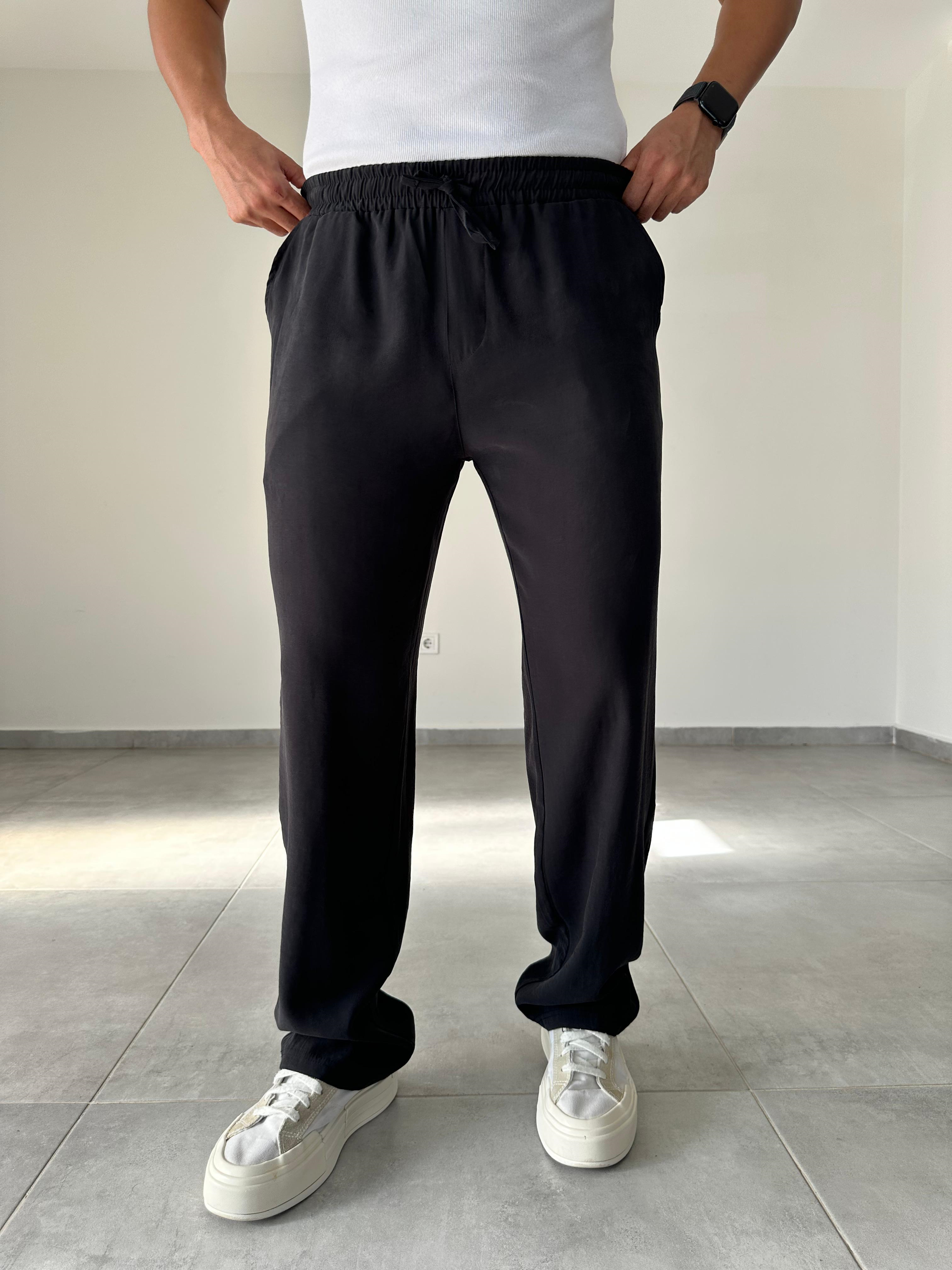Modal Kumaş Siyah Renk Bel Kısmı Lastikli Basic Baggy Pantolon