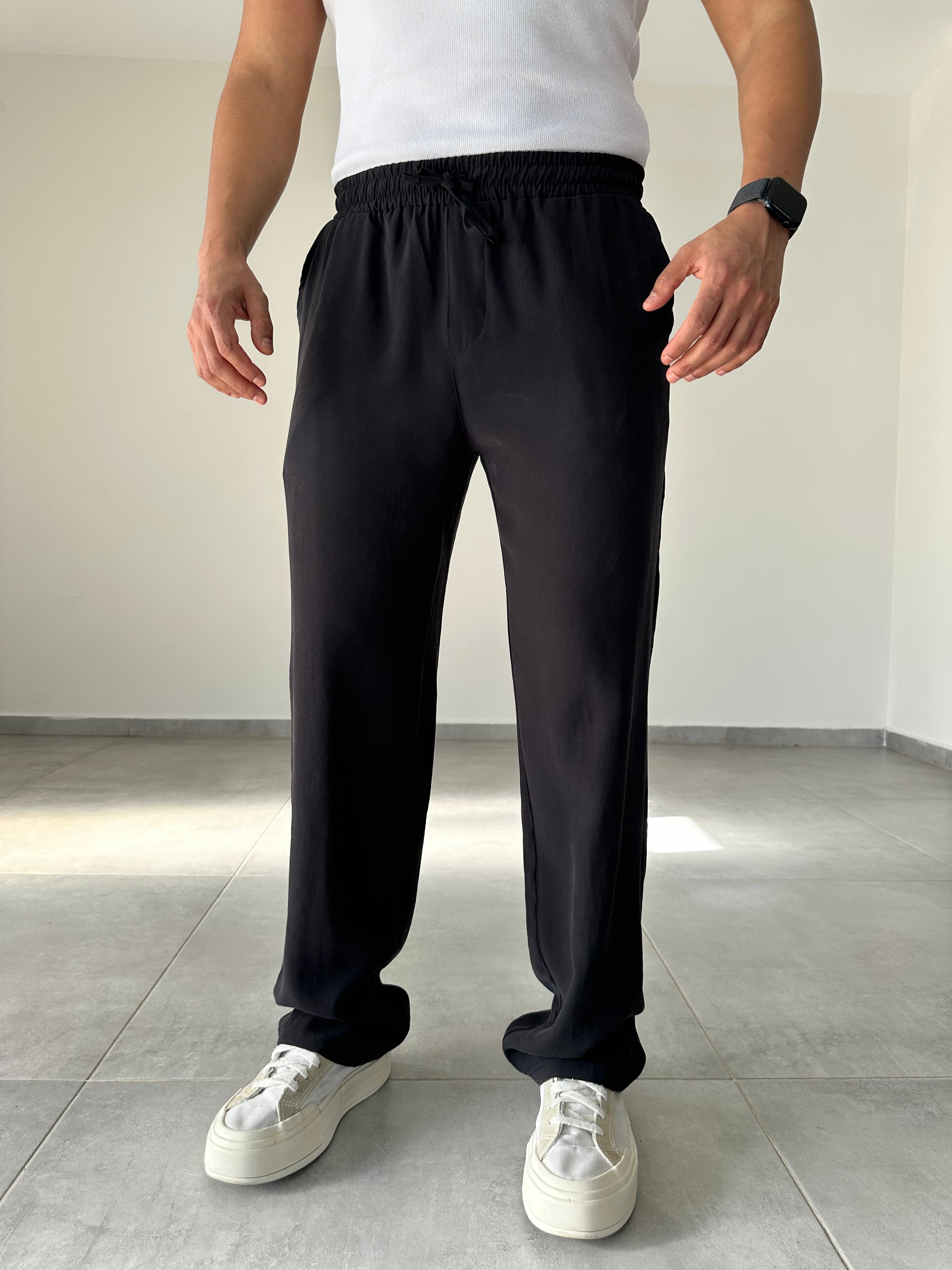 Modal Kumaş Siyah Renk Bel Kısmı Lastikli Basic Baggy Pantolon