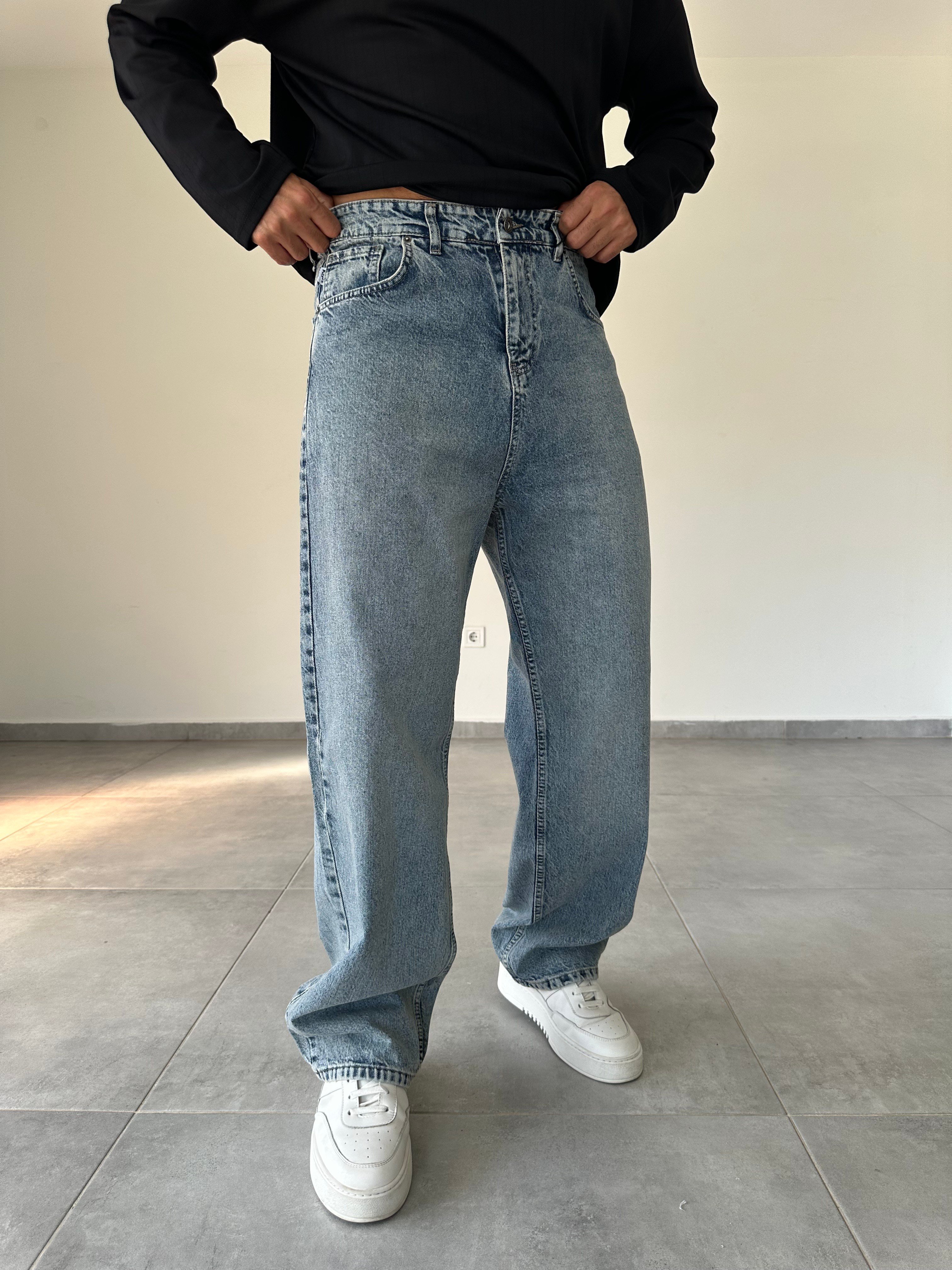 Asit Yıkama Rahat Kesim Baggy Kot Pantolon