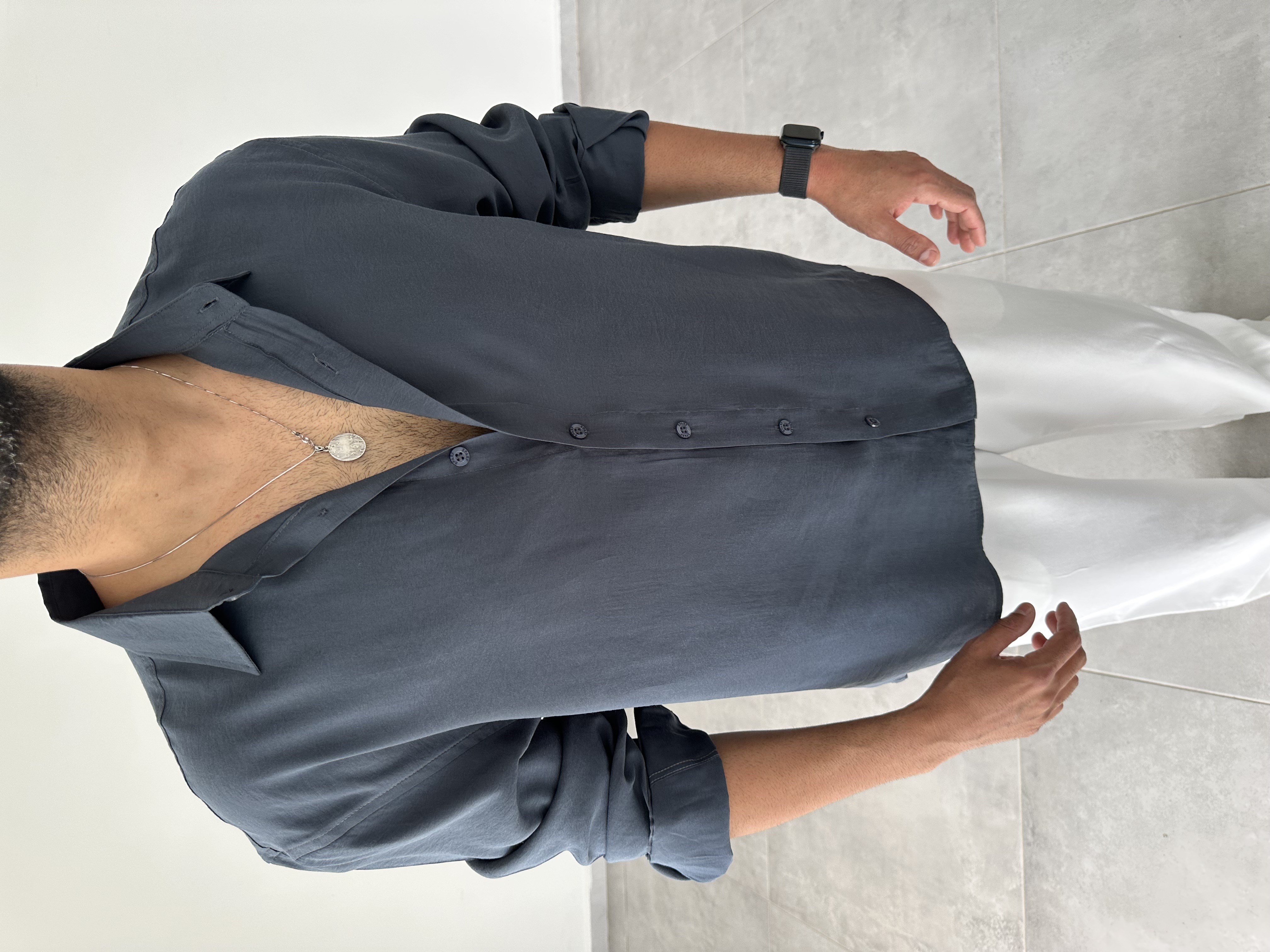 Füme Renk Modal Kumaş Oversize Basic Gömlek