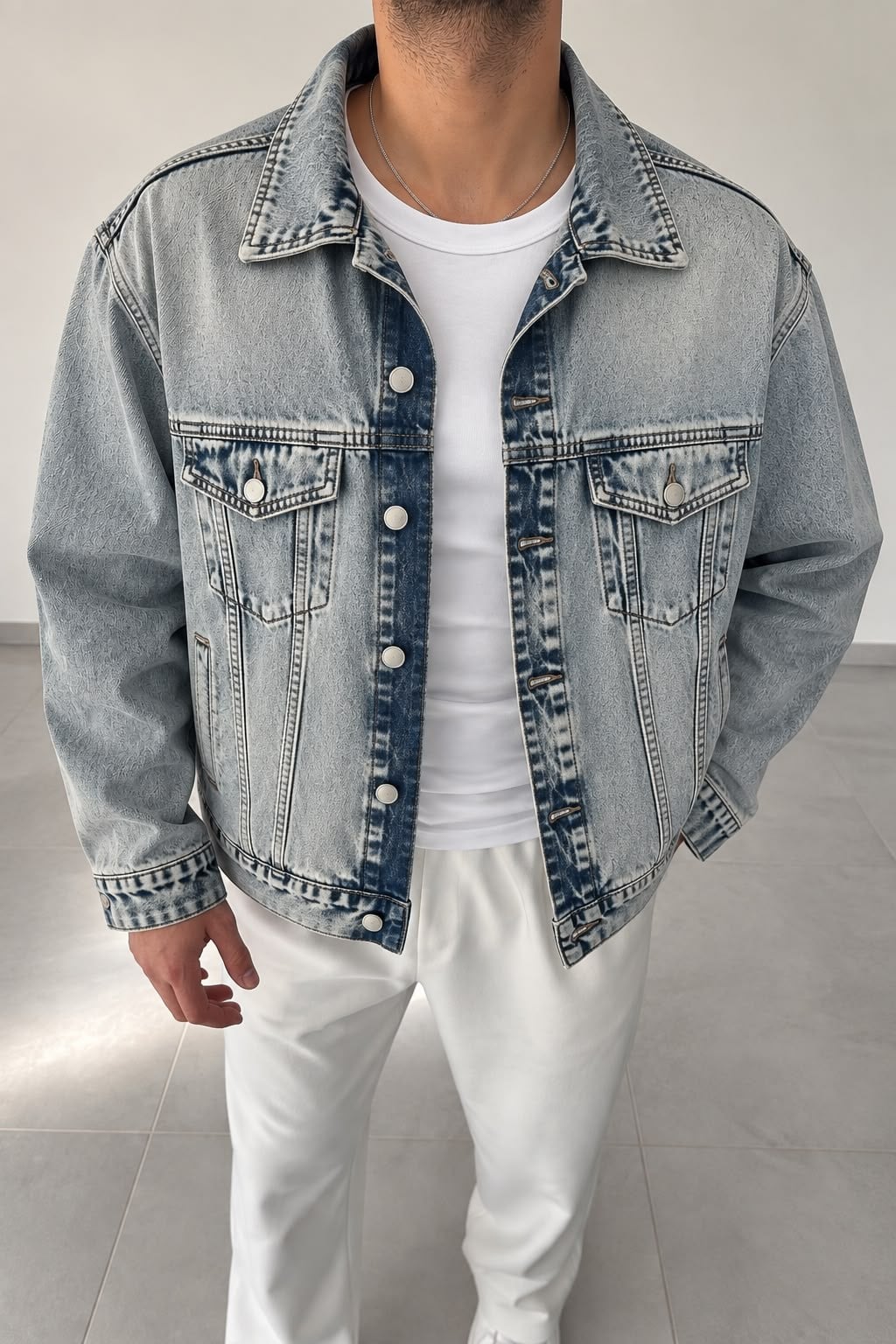 Retro Model Buz Mavi Basic Oversize Kot Ceket