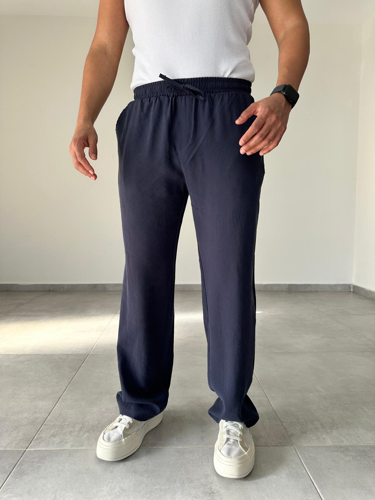 Modal Kumaş Lacivert Renk Bel Kısmı Lastikli Basic Baggy Pantolon