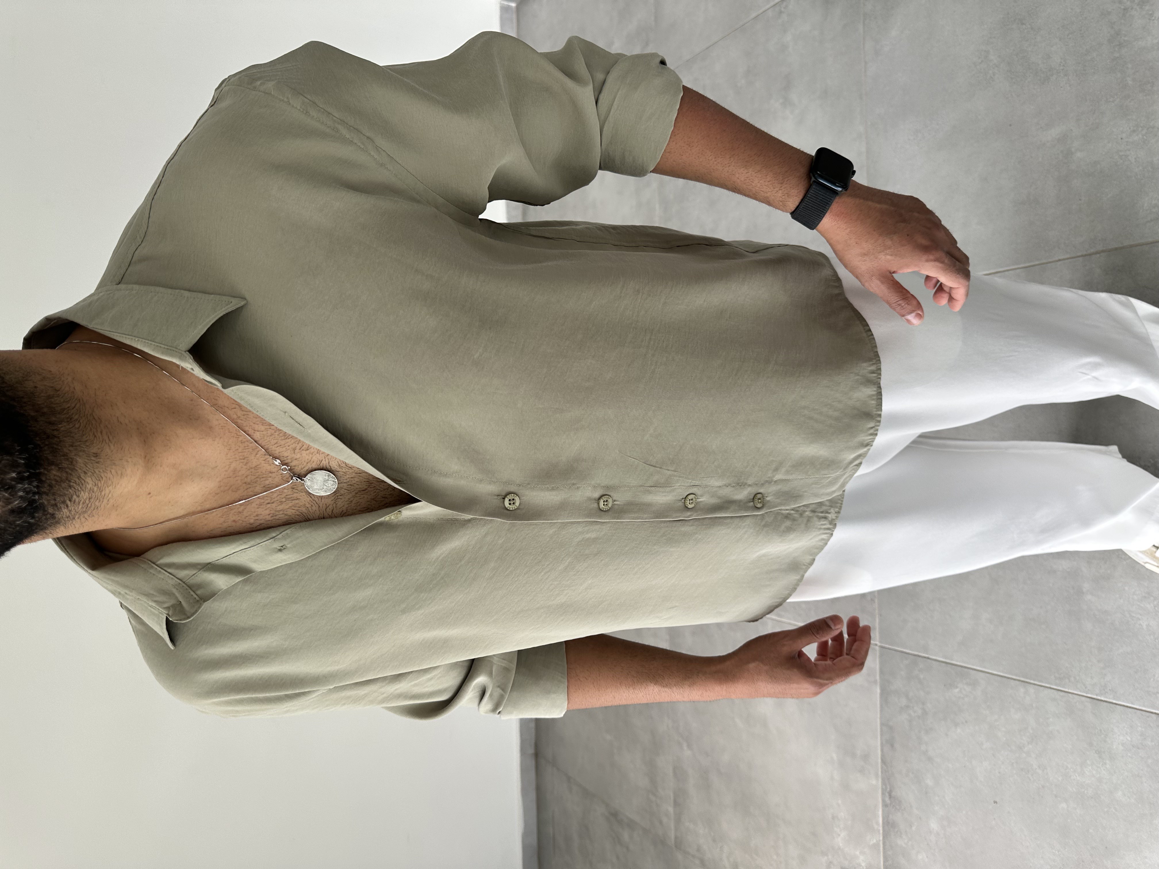 Küf Yeşili Modal Kumaş Oversize Basic Gömlek