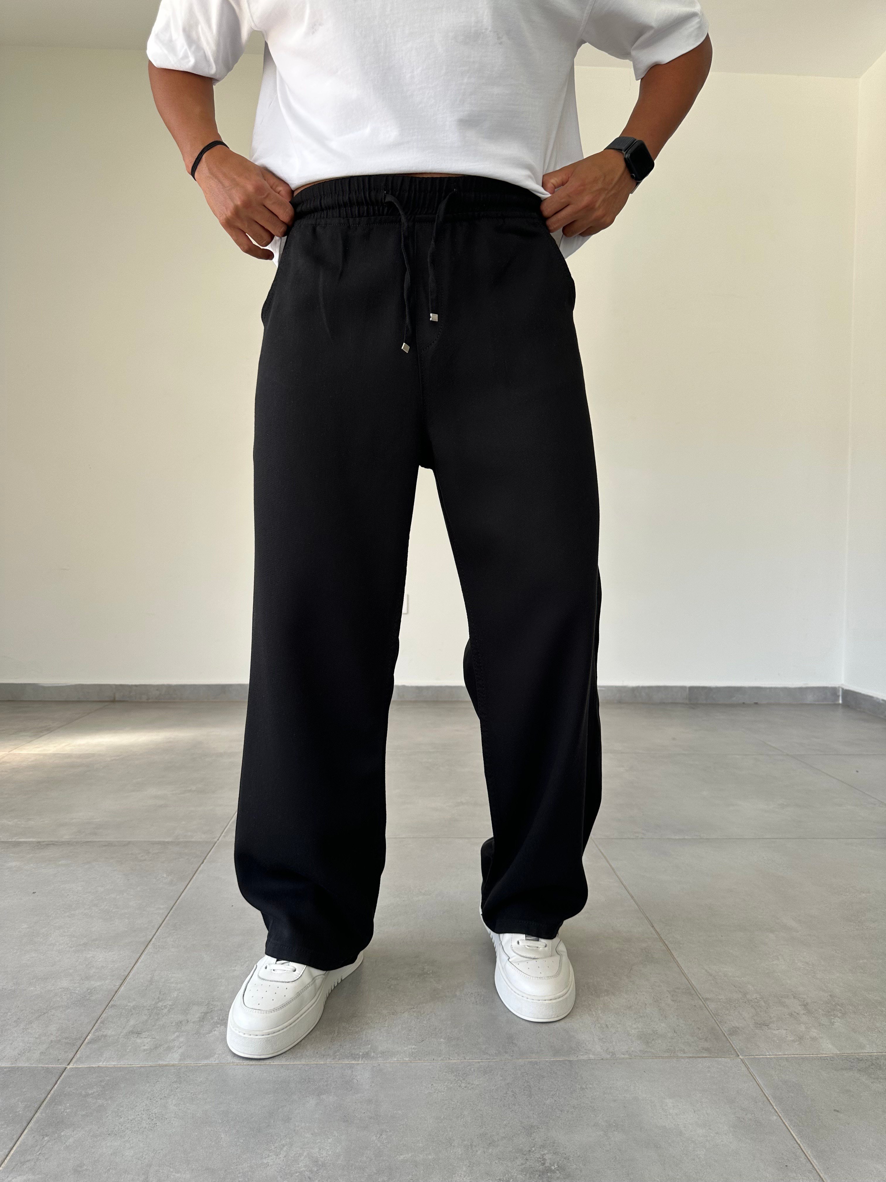 Siyah Renk Rahat Kesim Gabardin Baggy Pantolon