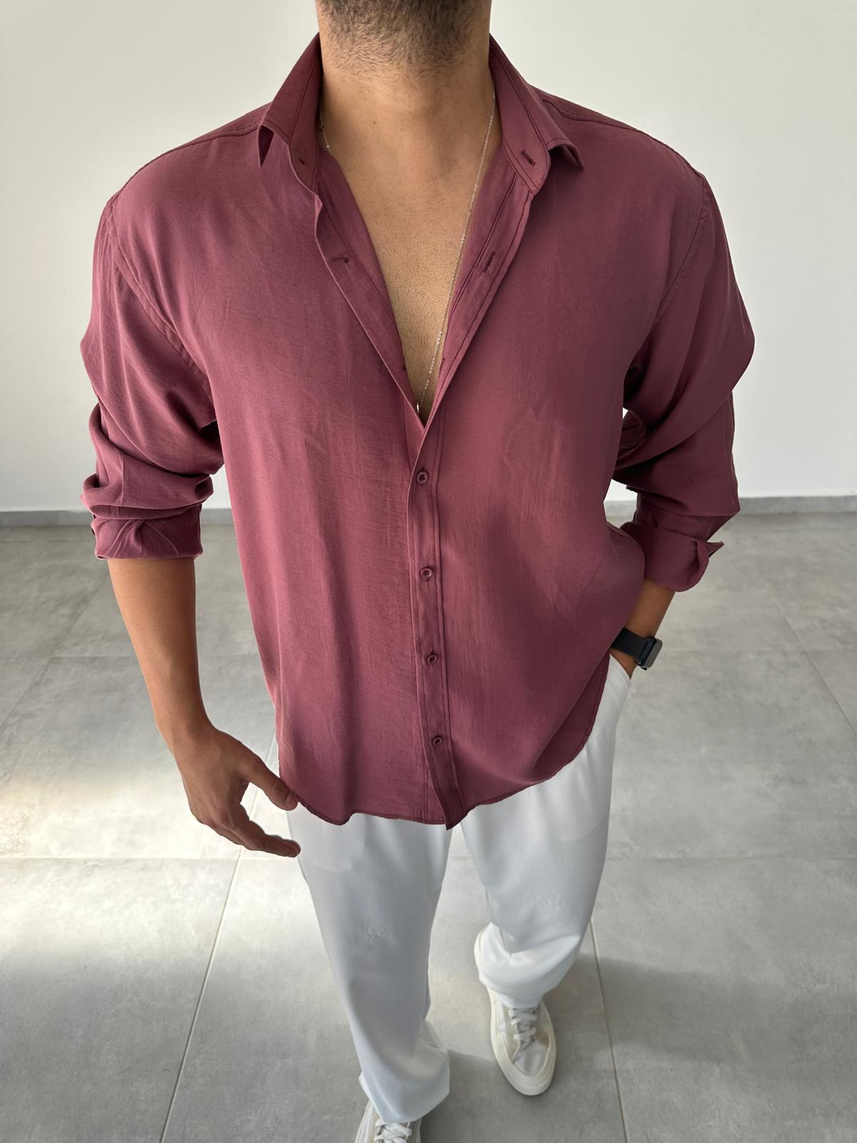 Modal Kumaş Mürdüm Renk Oversize Kesim Gömlek