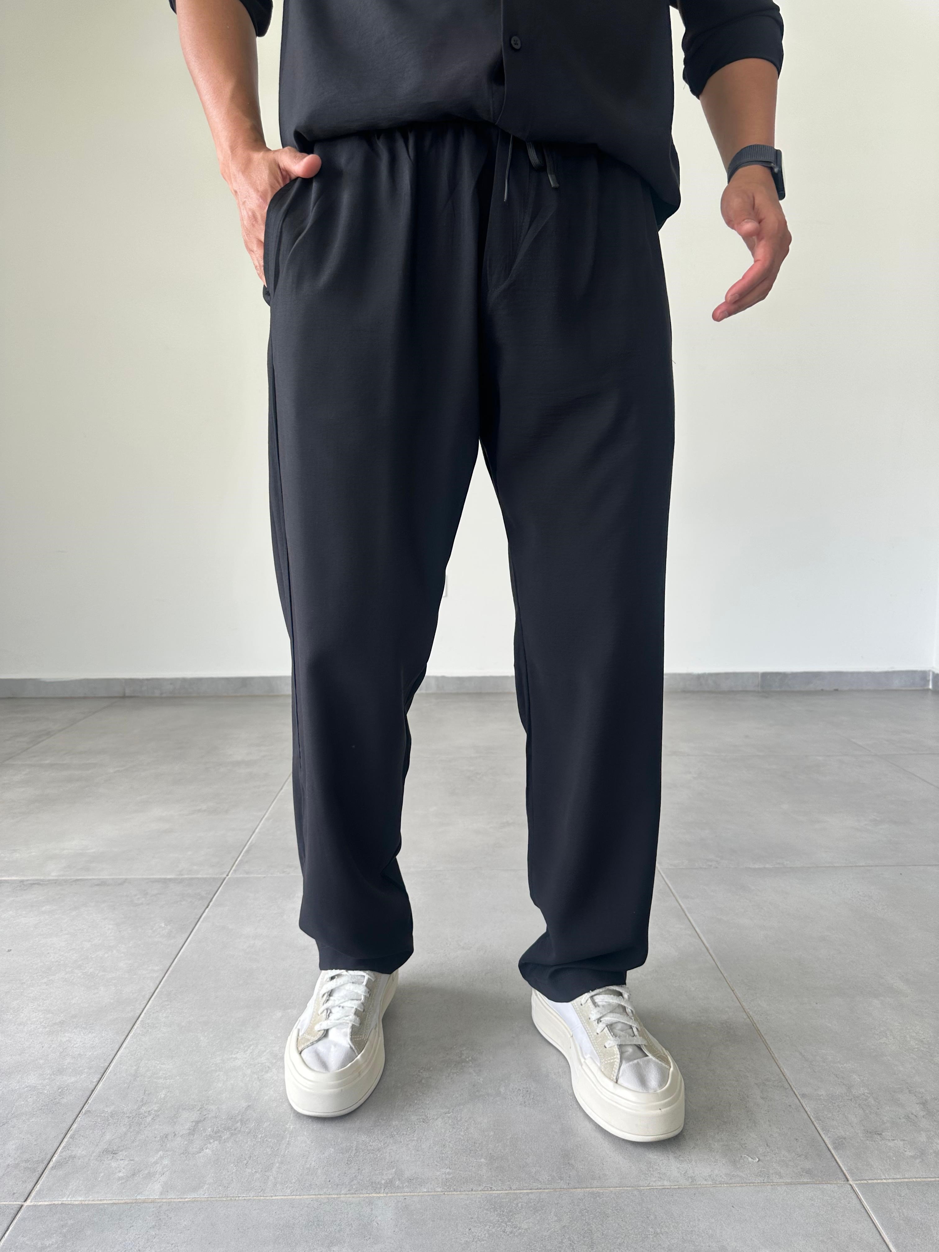 Modal Kumaş Siyah Renk Basic Baggy Pantolon