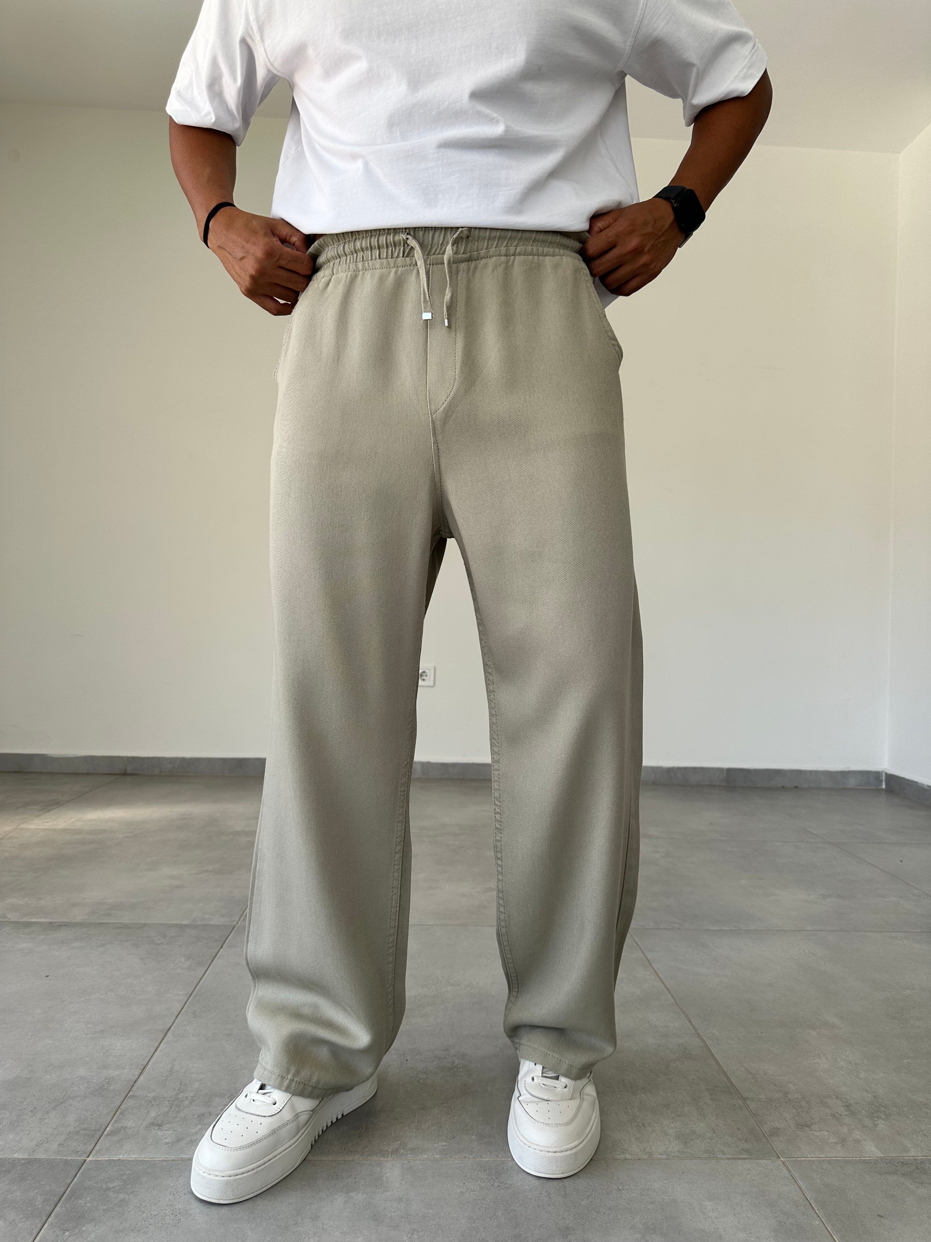 Yeşil Renk Rahat Kesim Gabardin Baggy Pantolon
