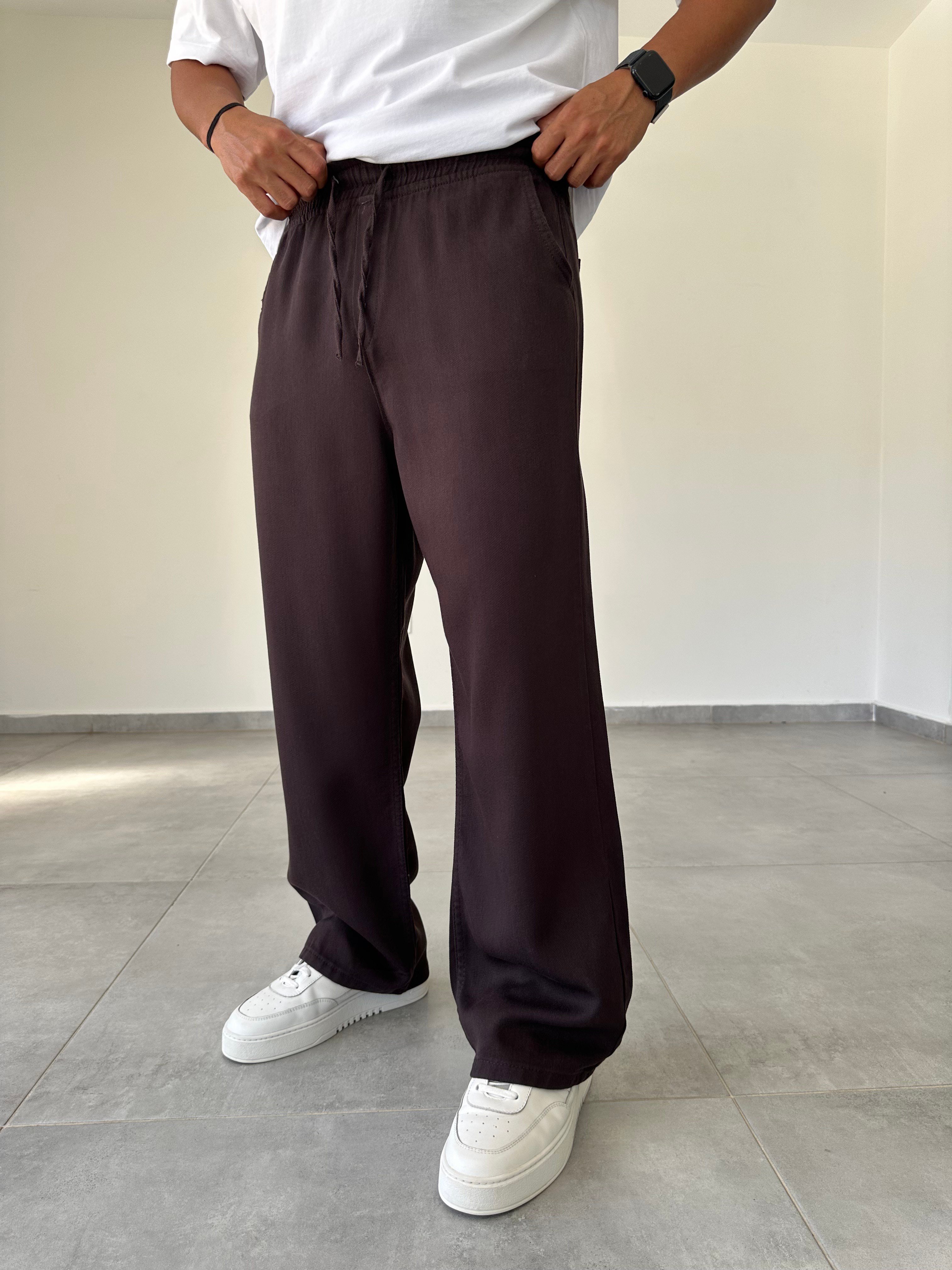 Kahve Renk Rahat Kesim Gabardin Baggy Pantolon
