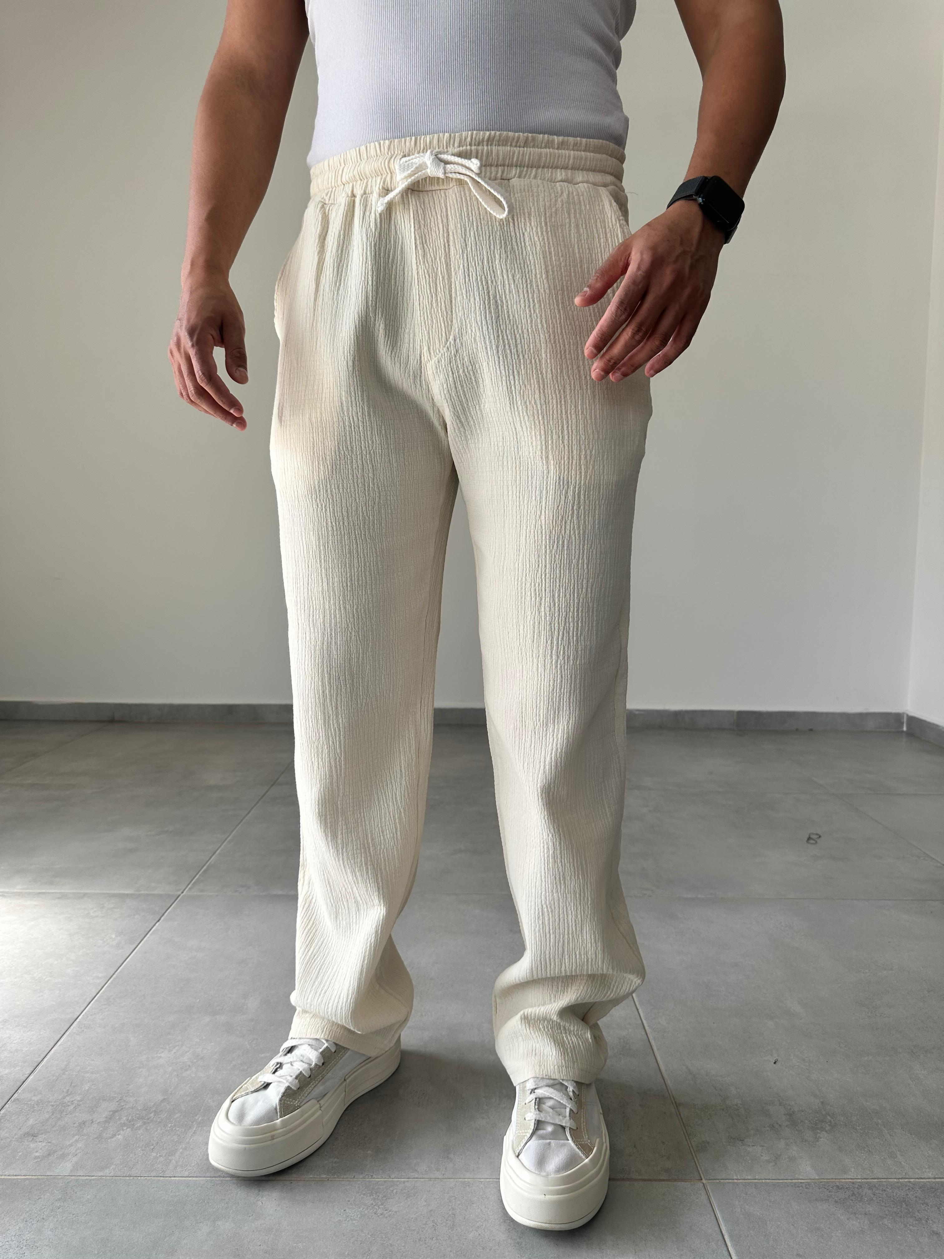 Bej Renk Müslin Keten Baggy Pantolon