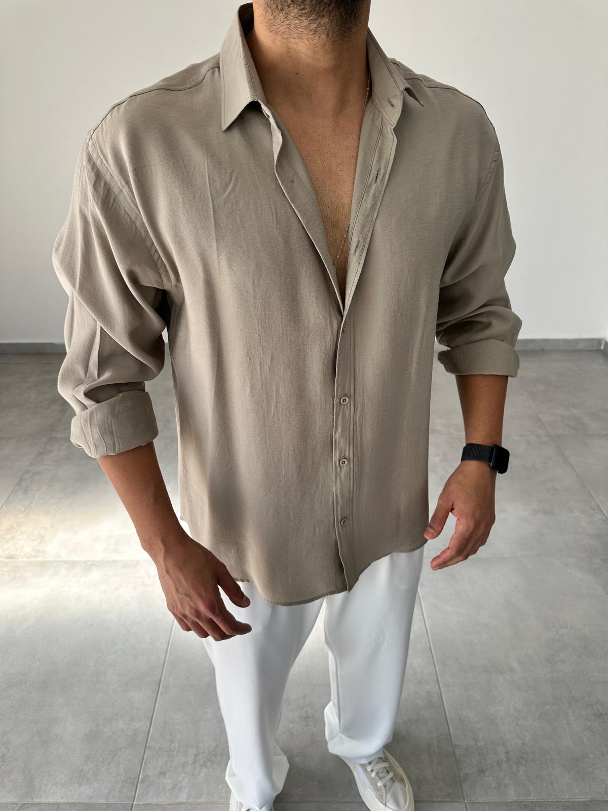 Modal Kumaş Haki Yeşil Renk Oversize Kesim Gömlek