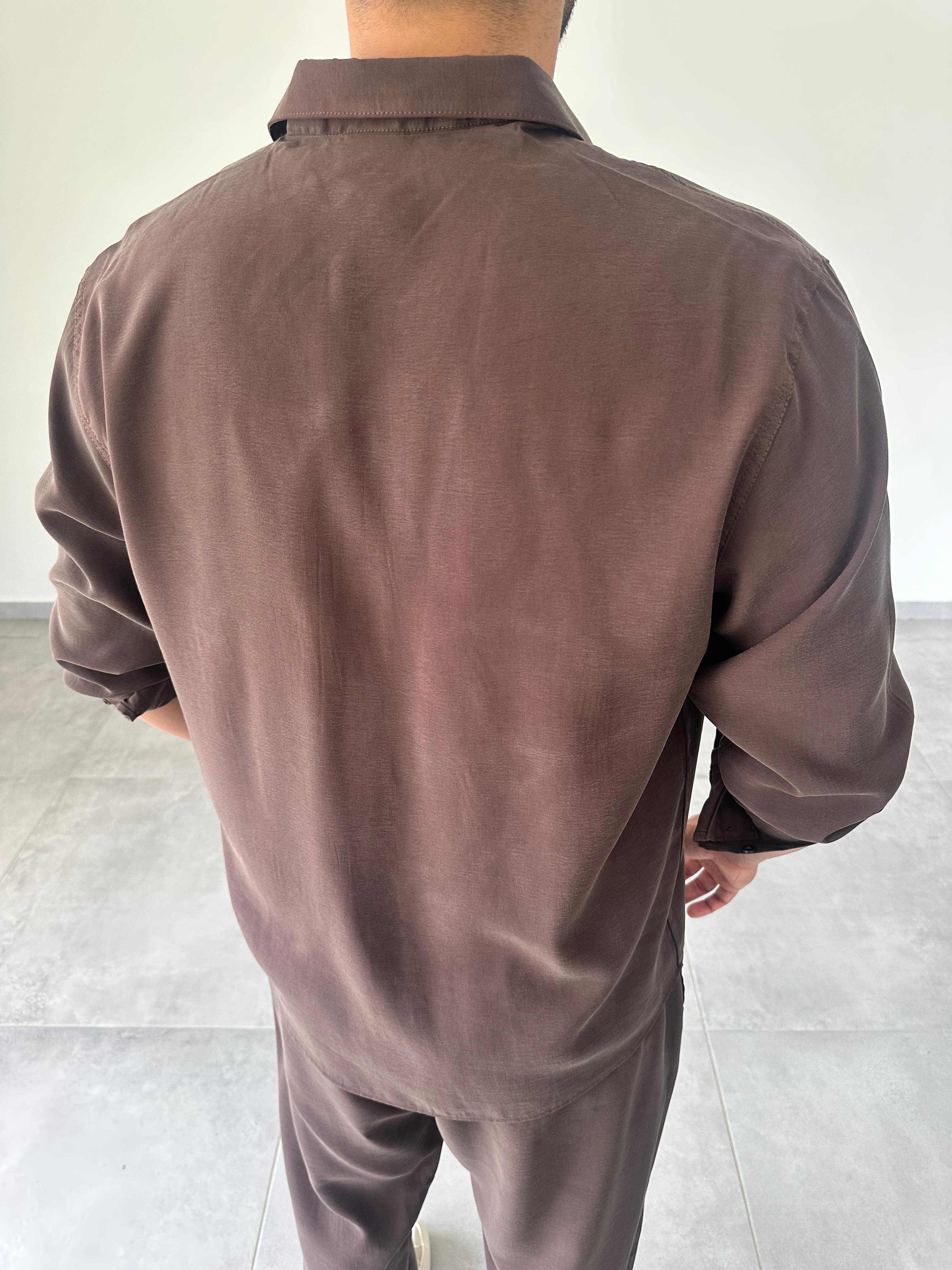Modal Kumaş Rahat Kesim Kahve Renk Gömlek
