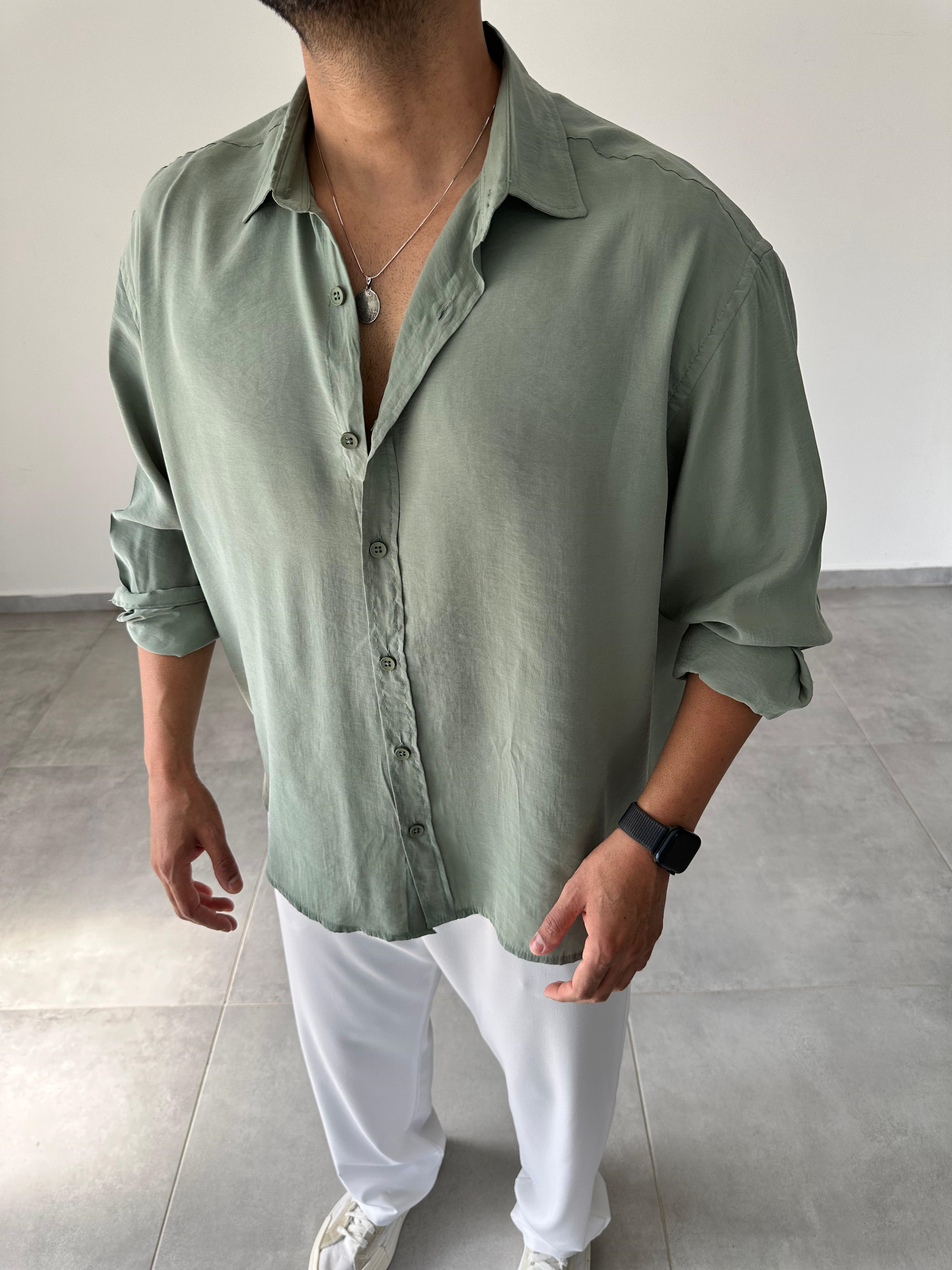 Mint Yeşili Renk Modal Kumaş Oversize Kesim Basic Gömlek