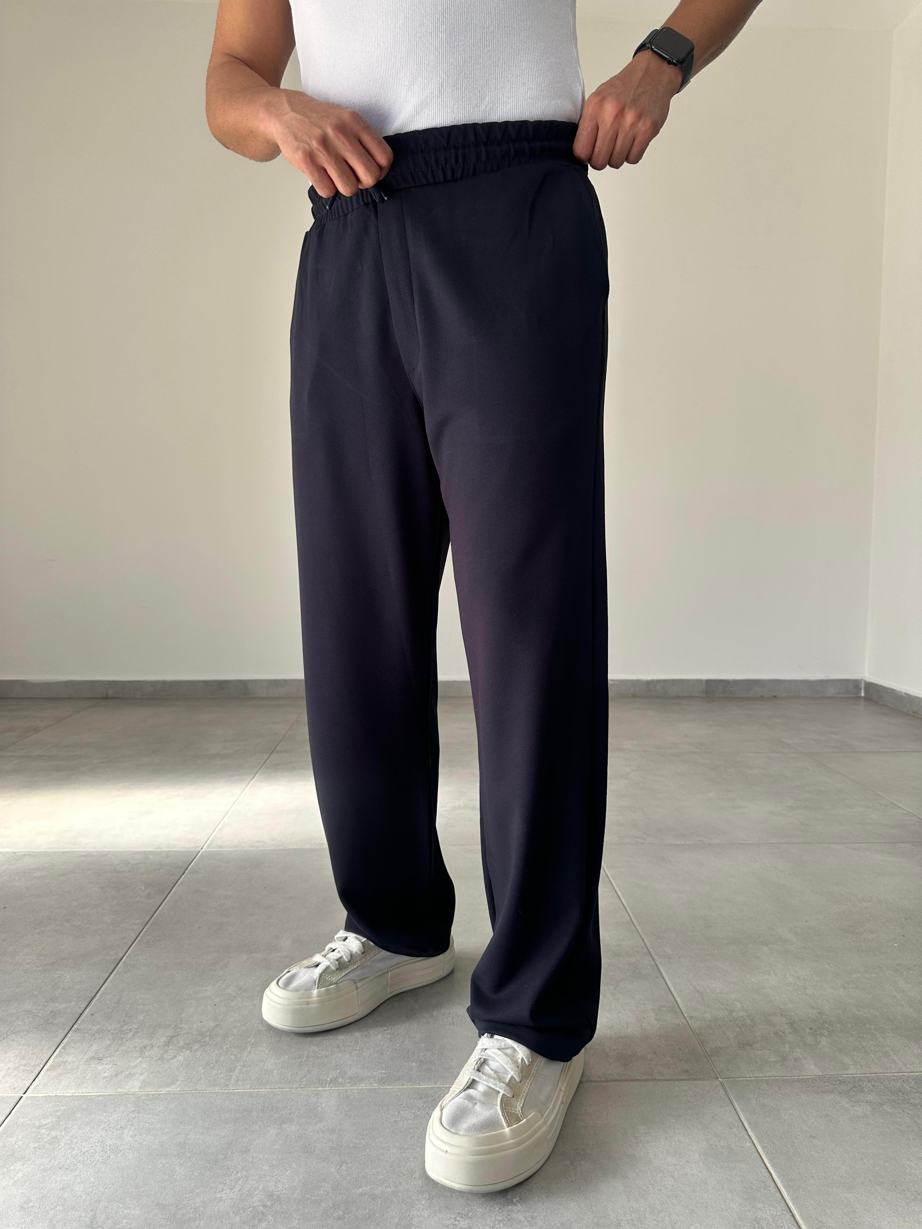 Lacivert Renk Örme Gabardin Baggy Pantolon